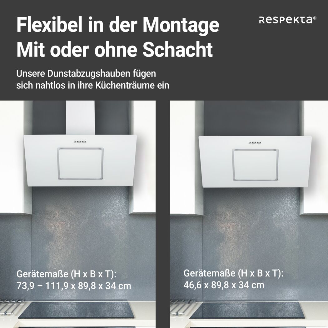 Schräghaube 'CH22010/90WBZ' Metall/Glas weiß 90 cm
