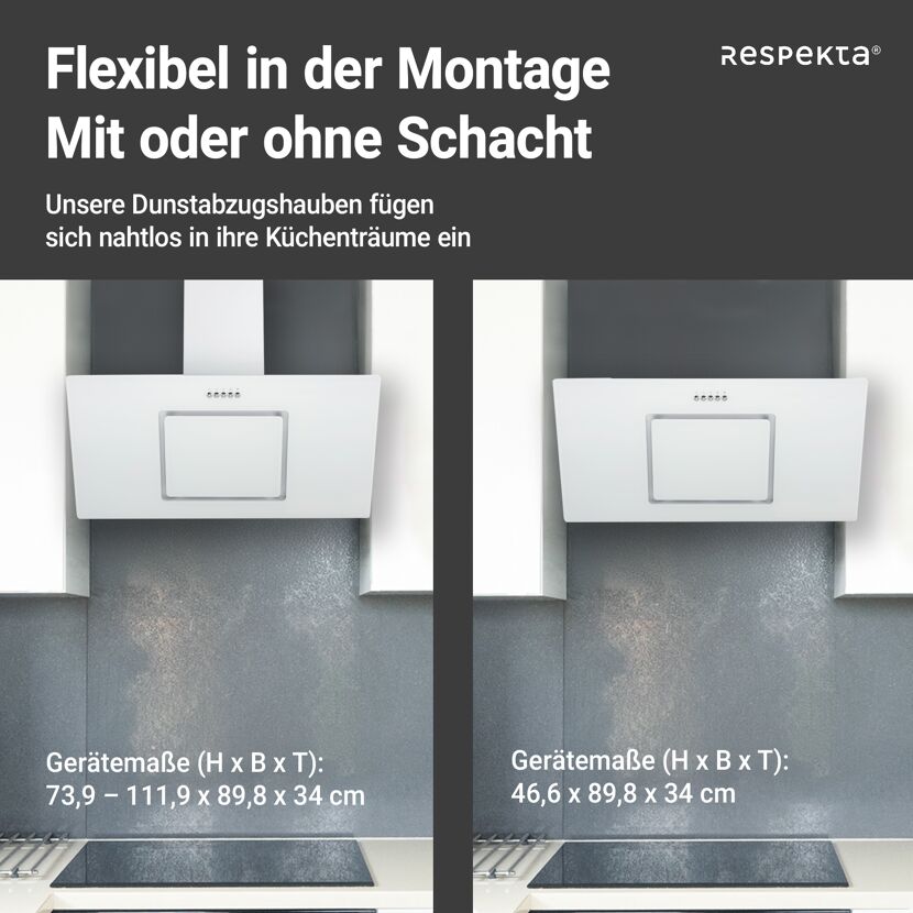 Schräghaube 'CH22010/90WBZ' Metall/Glas weiß 90 cm