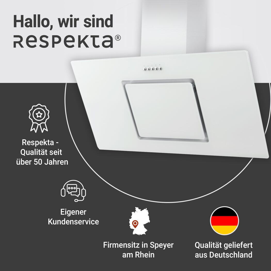 Schräghaube 'CH22010/90WBZ' Metall/Glas weiß 90 cm