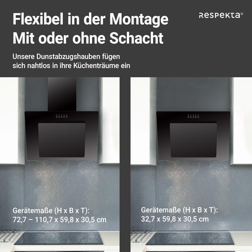 Schräghaube 'CH21060SBZ' Metall/Glas schwarz 60 cm