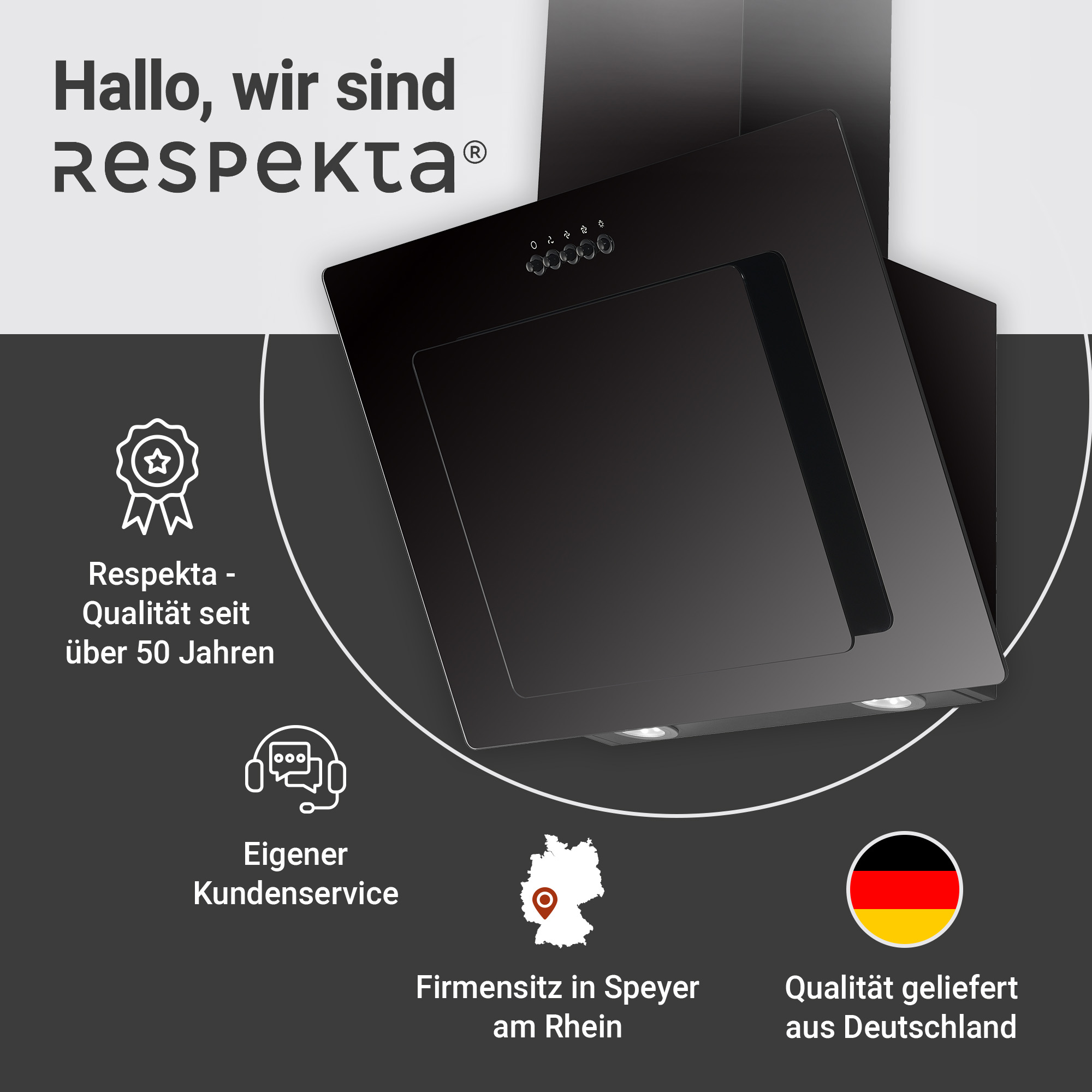 Schräghaube 'CH21060SBZ' Metall/Glas schwarz 60 cm