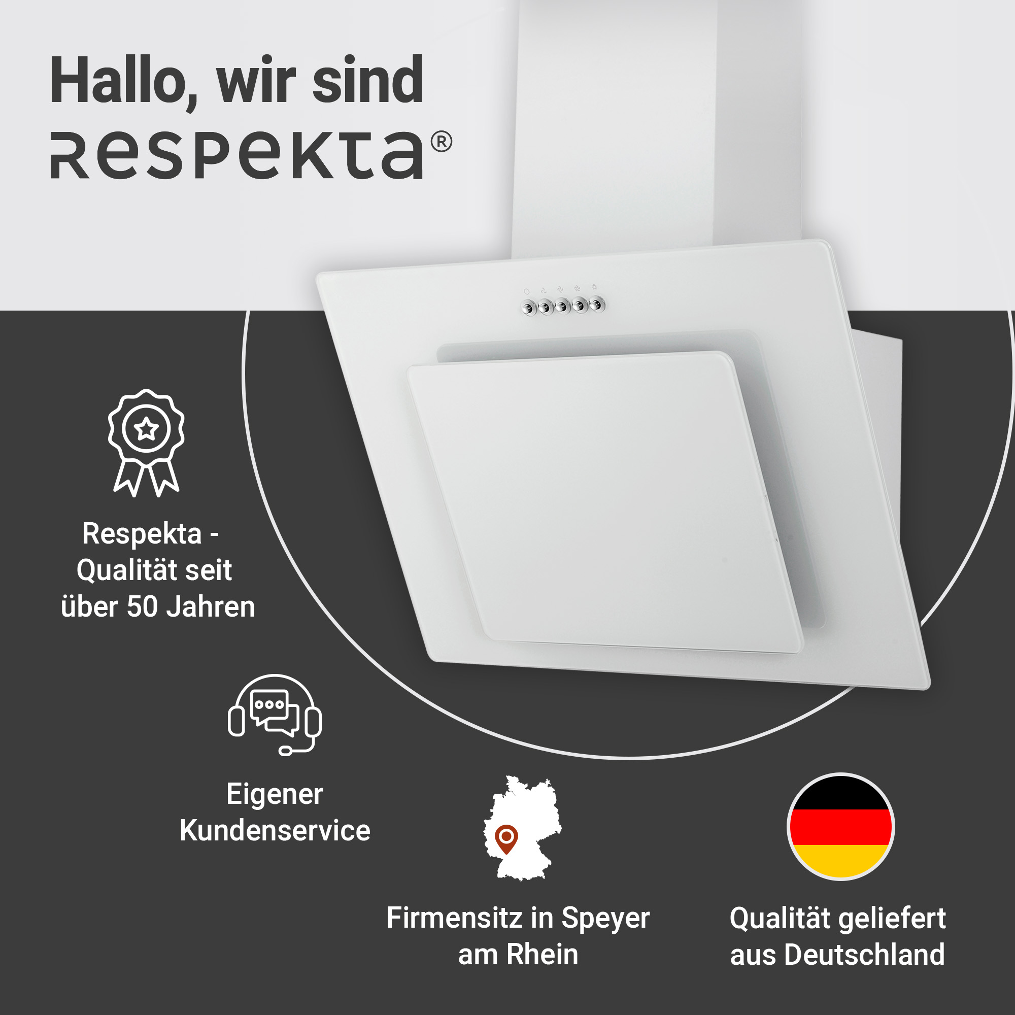 Schräghaube 'CH21060WBZ' Metall/Glas weiß 60 cm
