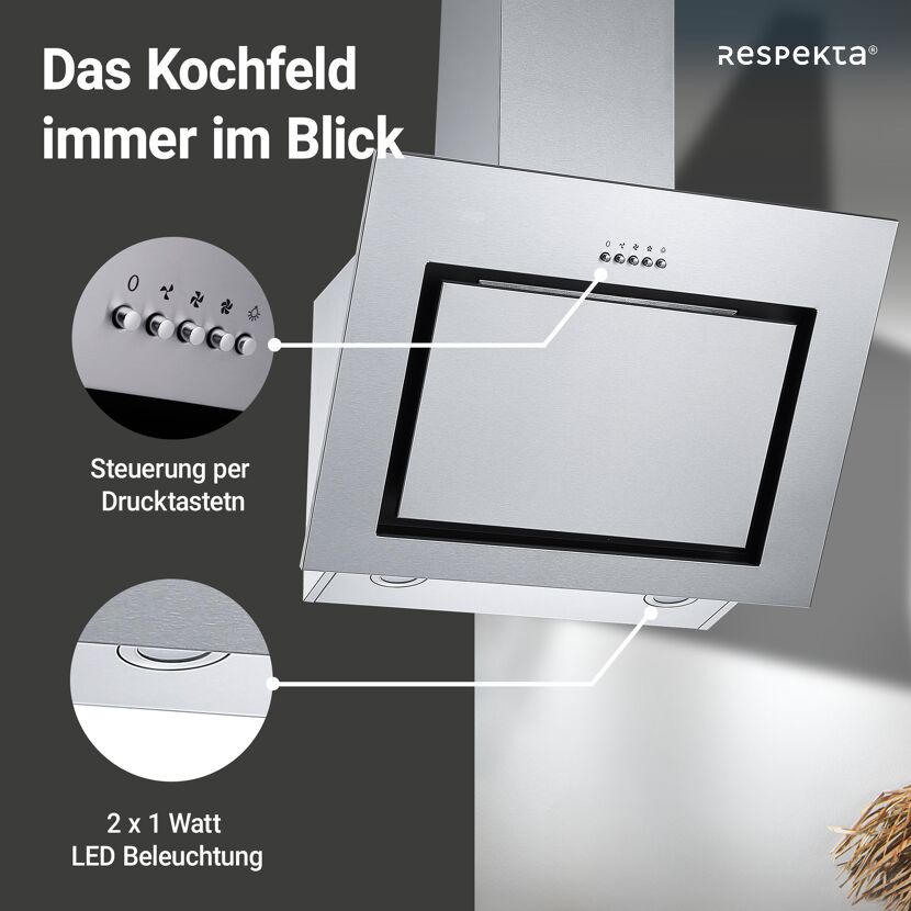 Schräghaube 'CH22020IXB' Edelstahl 60 cm