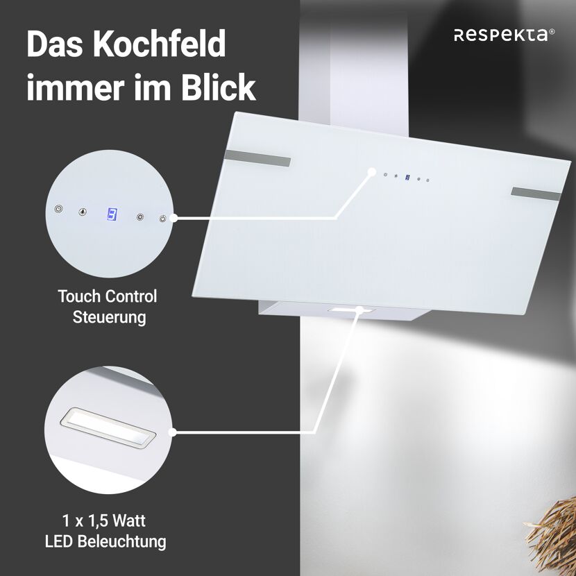 Schräghaube 'CH58090WA+' Metall/Glas weiß 90 cm