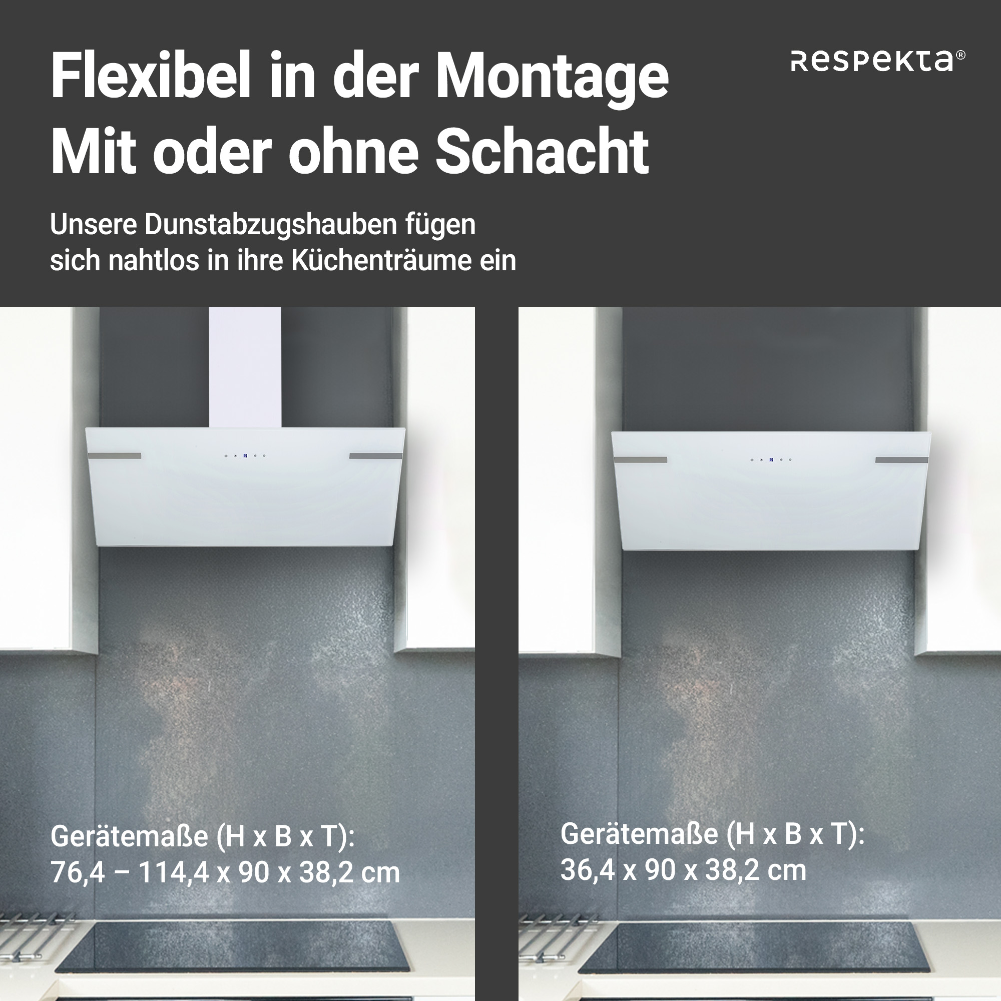 Schräghaube 'CH58090WA+' Metall/Glas weiß 90 cm