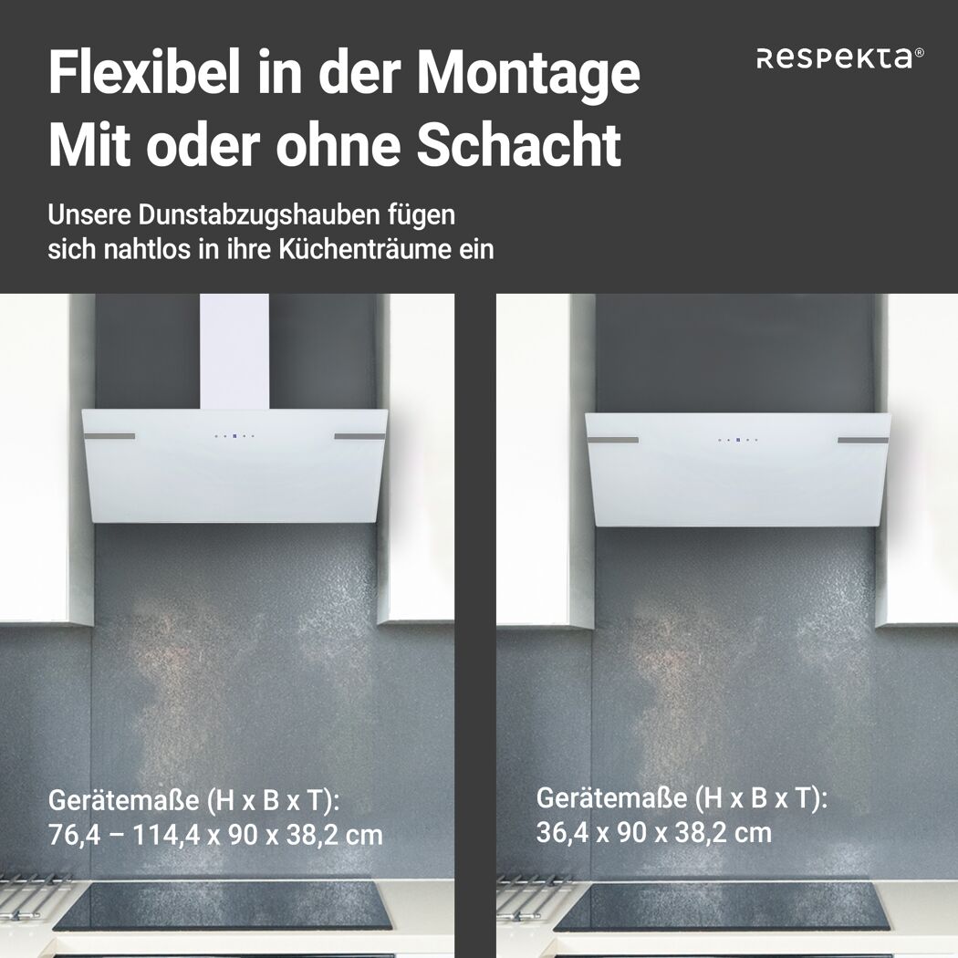 Schräghaube 'CH58090WA+' Metall/Glas weiß 90 cm