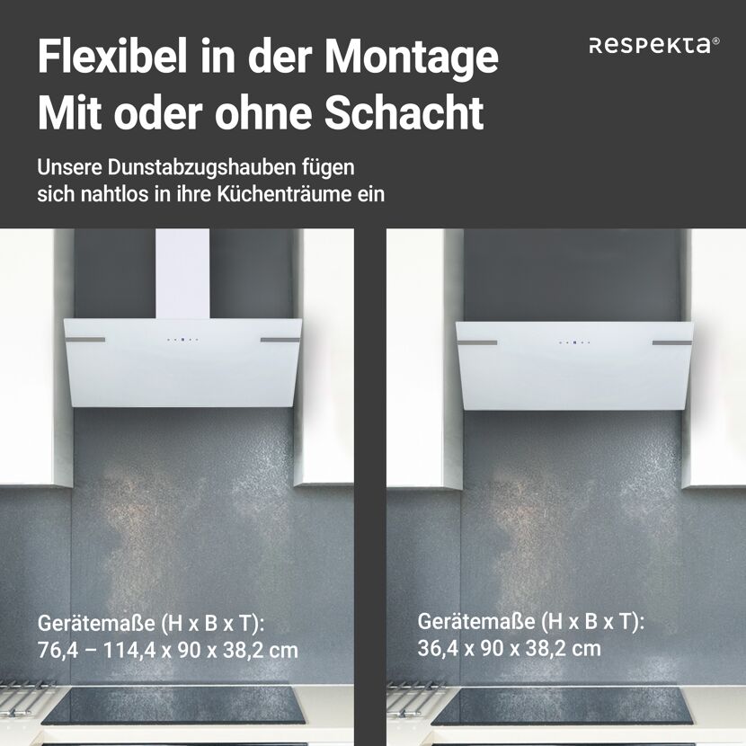 Schräghaube 'CH58090WA+' Metall/Glas weiß 90 cm