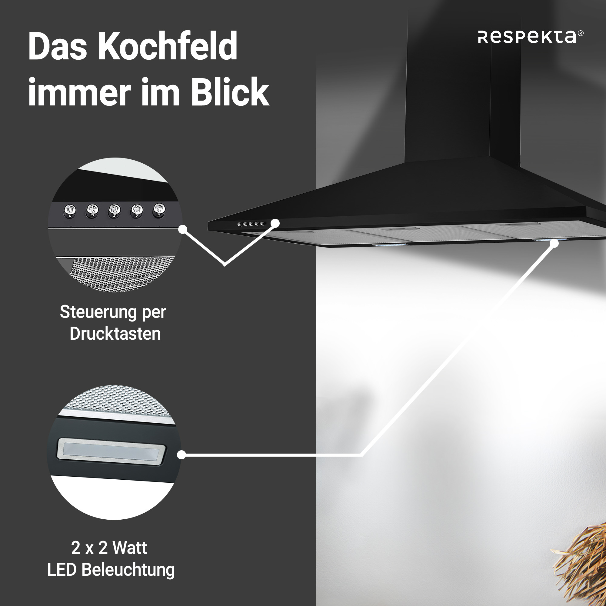Kaminhaube 'CH22055-90S' Metall 90 cm