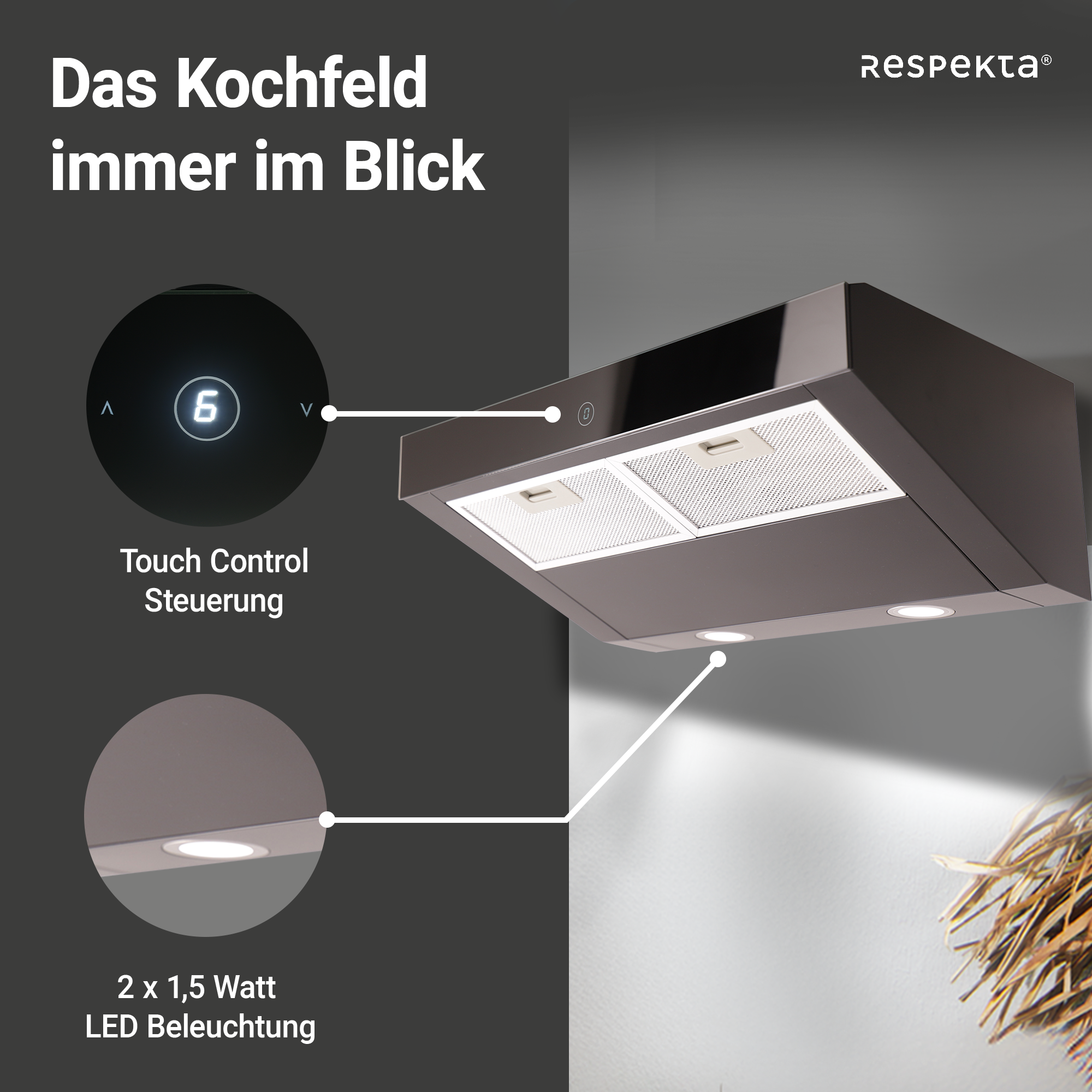 Unterbauhaube 'CH12060S-21' Edelstahl schwarz 60 cm