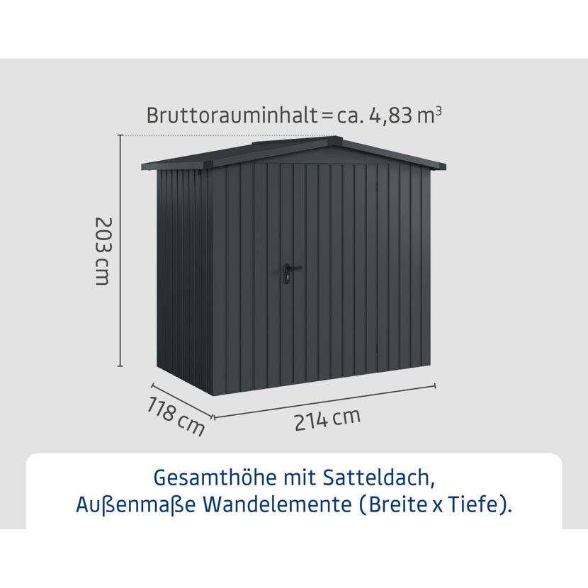Gerätehaus 'Euroline ESD3 Trend-Sk' anthrazitgrau 237 x 133 x 203 cm, Einzeltür