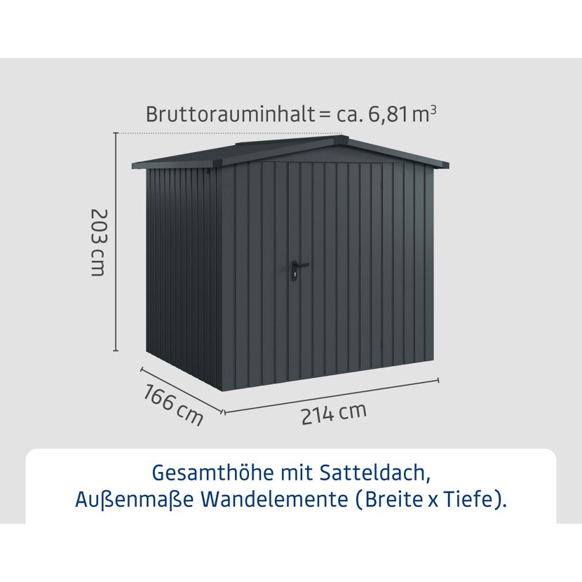 Gerätehaus 'Euroline ESD4 Trend-Sk' anthrazitgrau 214x 166 x 203 cm, Einzeltür
