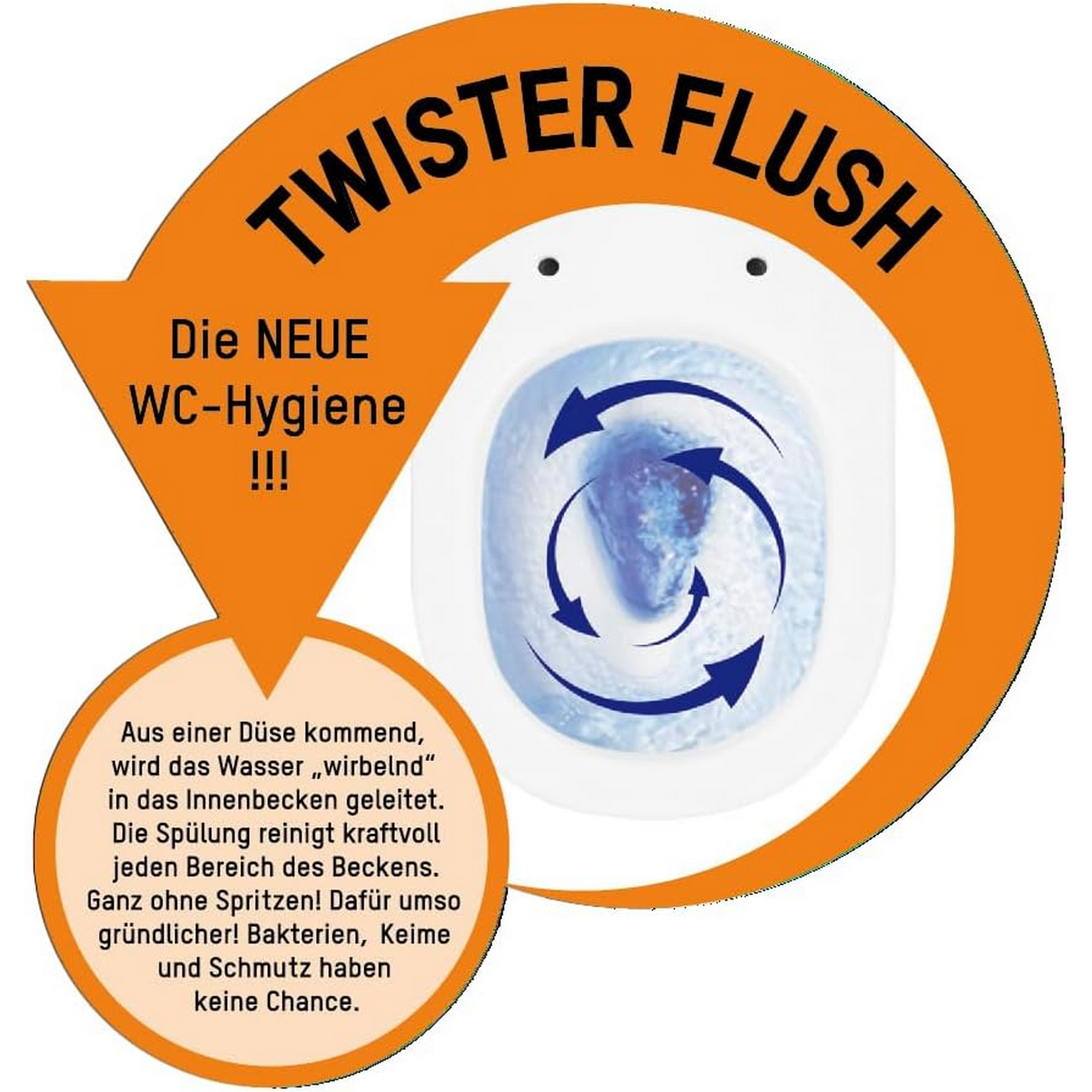 Wand-WC 'Adonis Twister Flush' inklusive WC-Sitz, spülrandlos