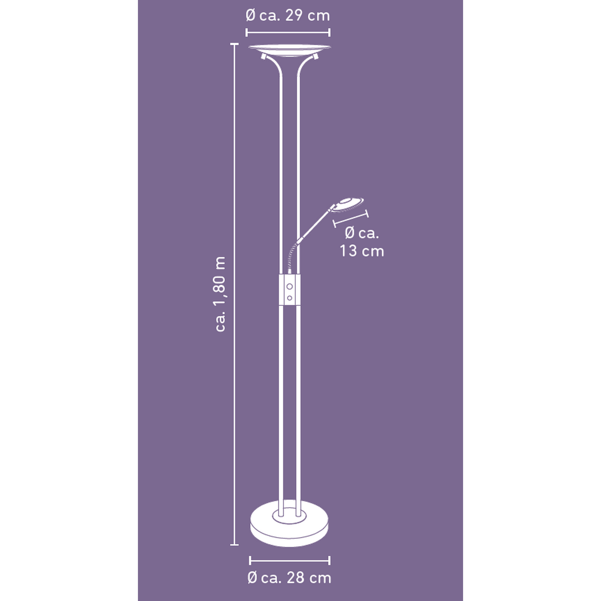LED-Stehleuchte 'Ella' silber 2-flammig 180 cm