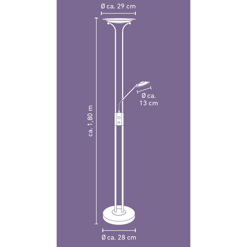 LED-Stehleuchte 'Ella' silber 2-flammig 180 cm
