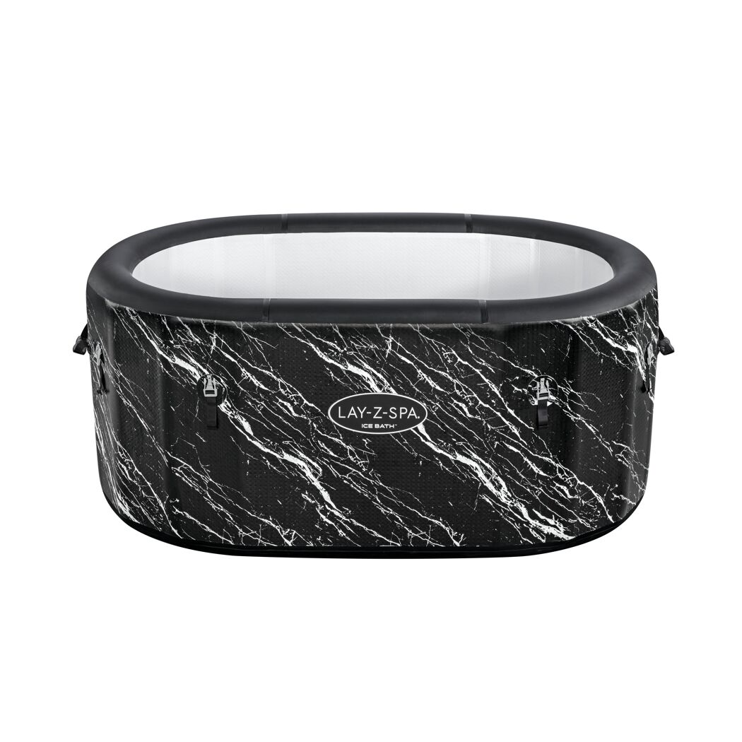 Runder, schwarzer Whirlpool mit Marmoroptik