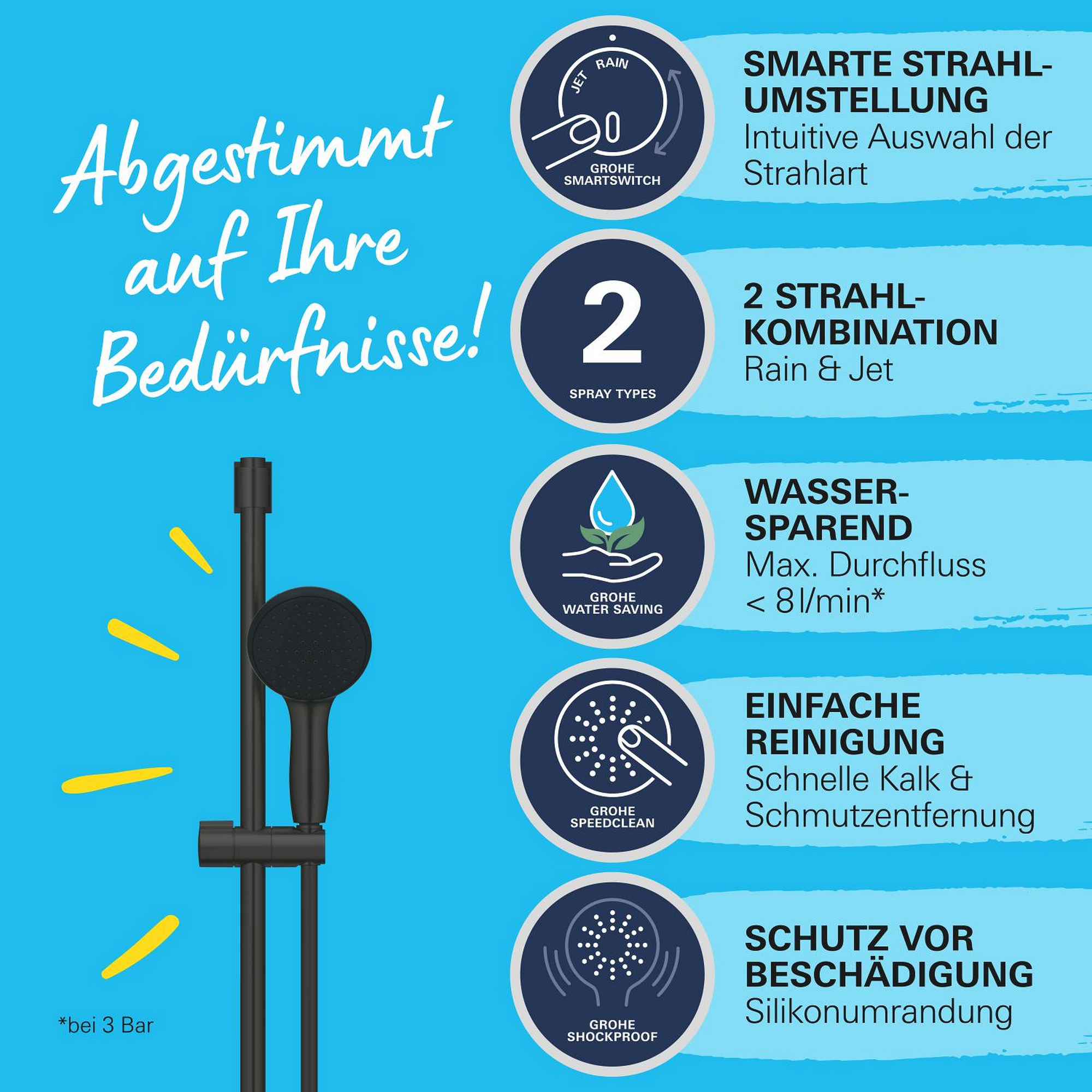 Brausestangen-Set 'Vitalio Start 110' matt schwarz 2 Strahlarten