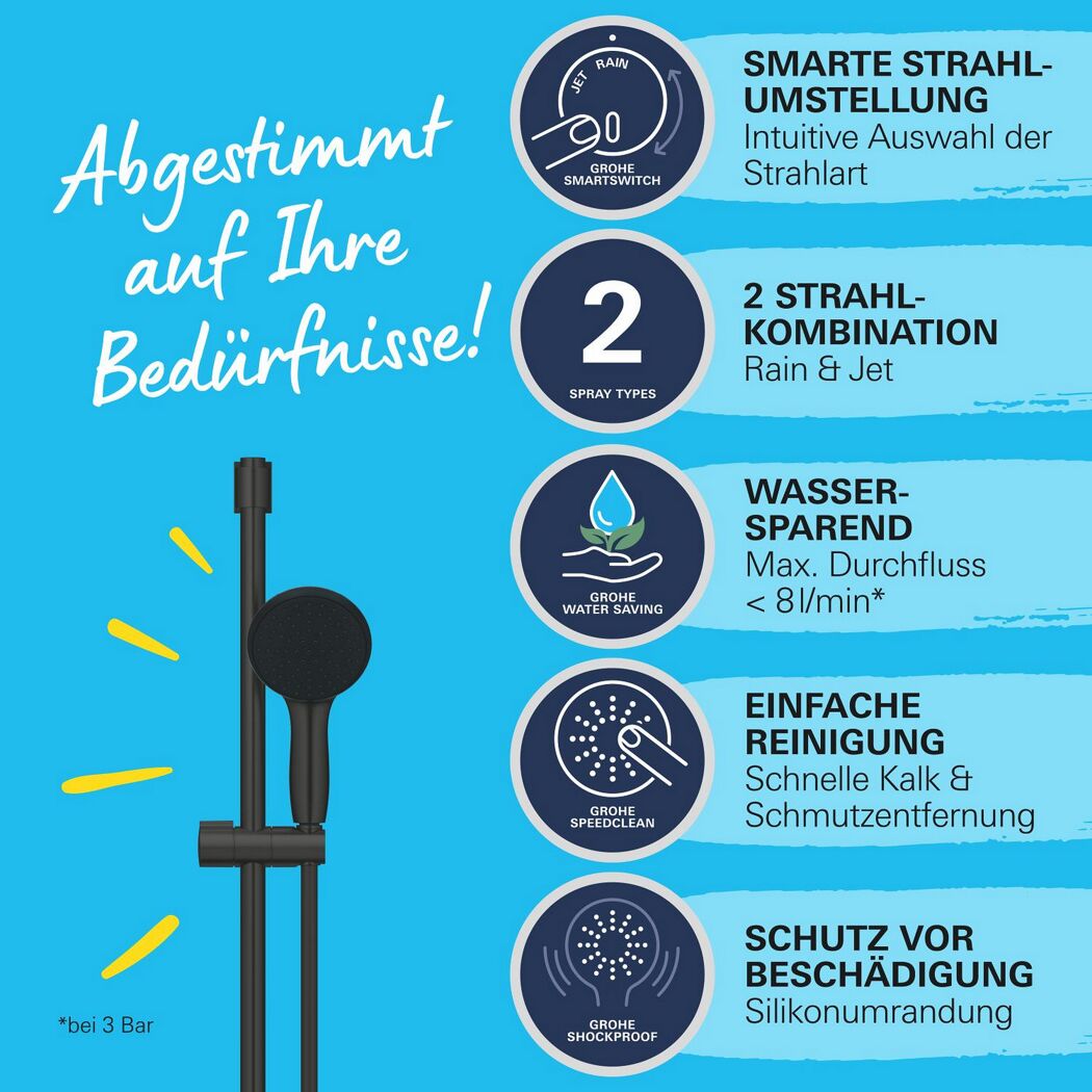 Brausestangen-Set 'Vitalio Start 110' matt schwarz 2 Strahlarten