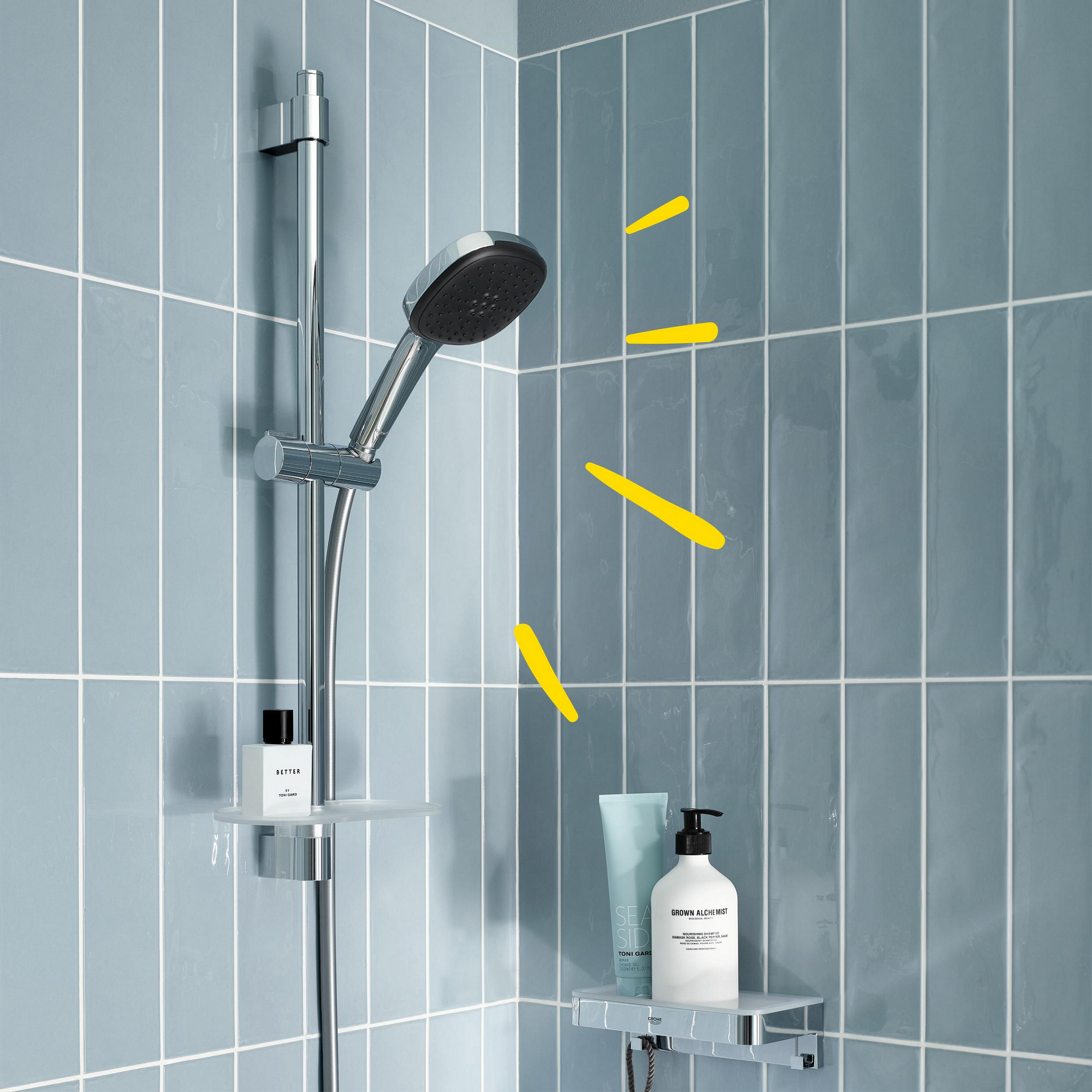 Brausestangenset 'Vitalio Comfort 110' chromfarben eckig 3 Strahlarten, 60 cm