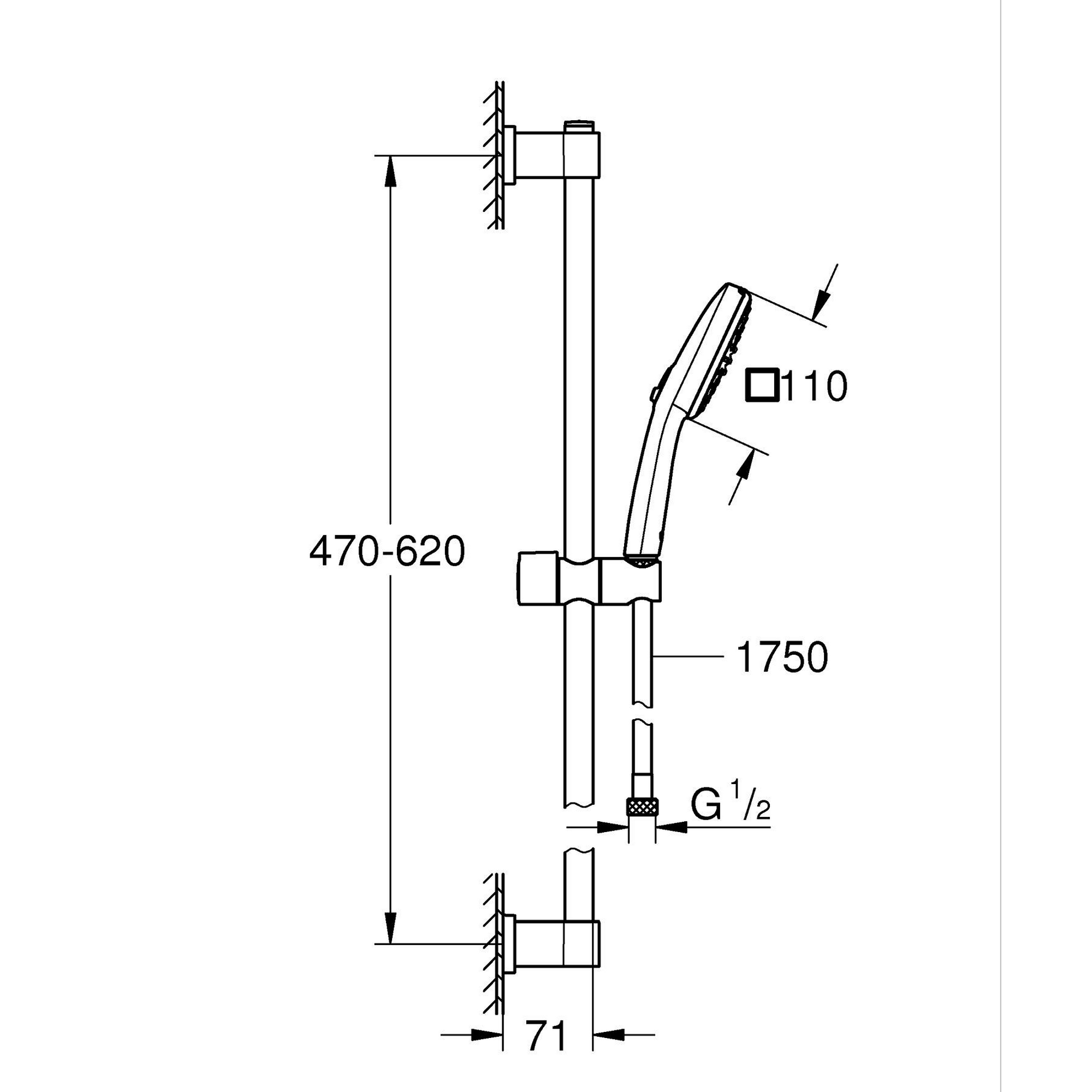 Brausestangenset 'Vitalio Comfort 110' chromfarben eckig 2 Strahlarten, 60 cm