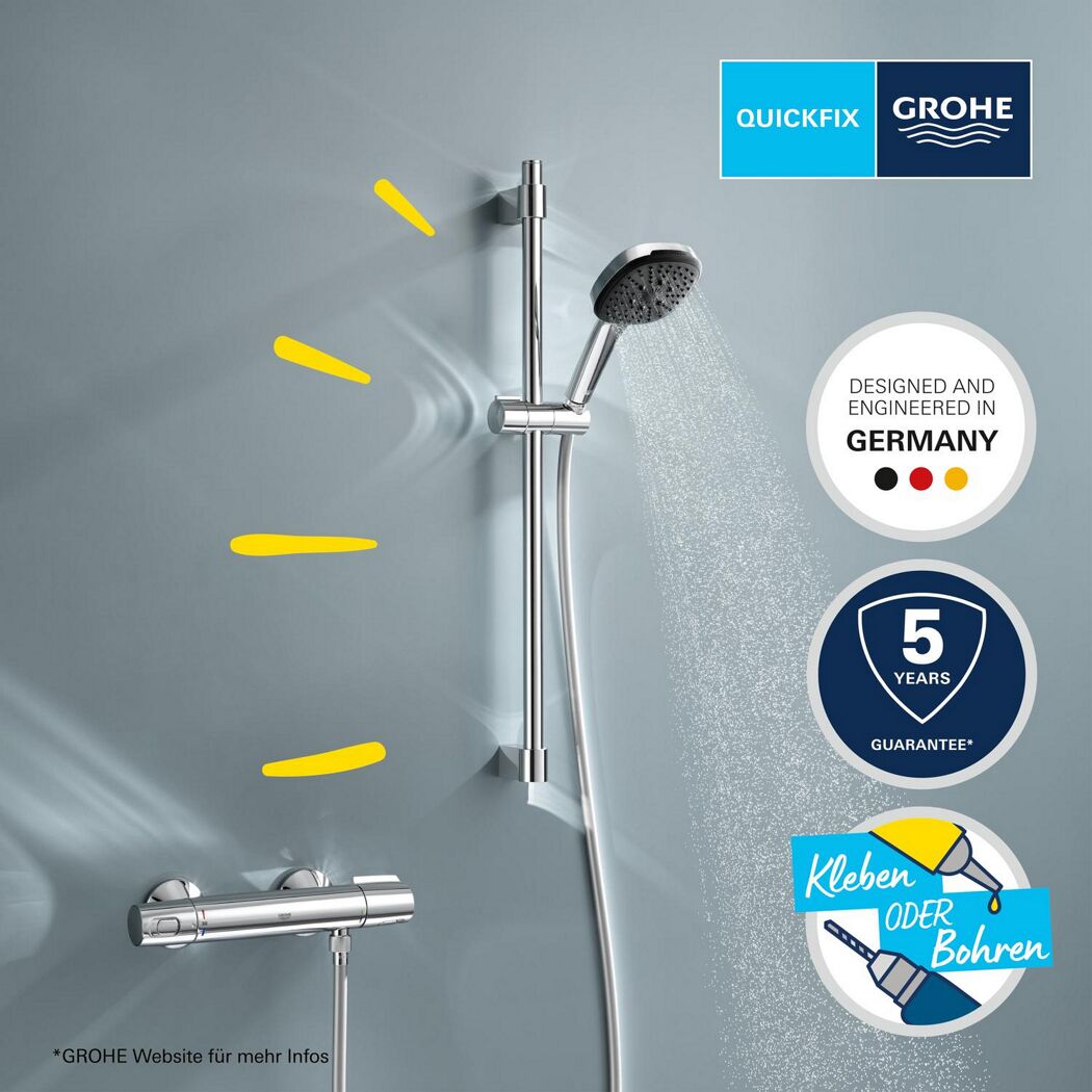 Thermostat-Brausegarnitur 'Precision Trend' chromfarben 3 Strahlarten, 60 cm