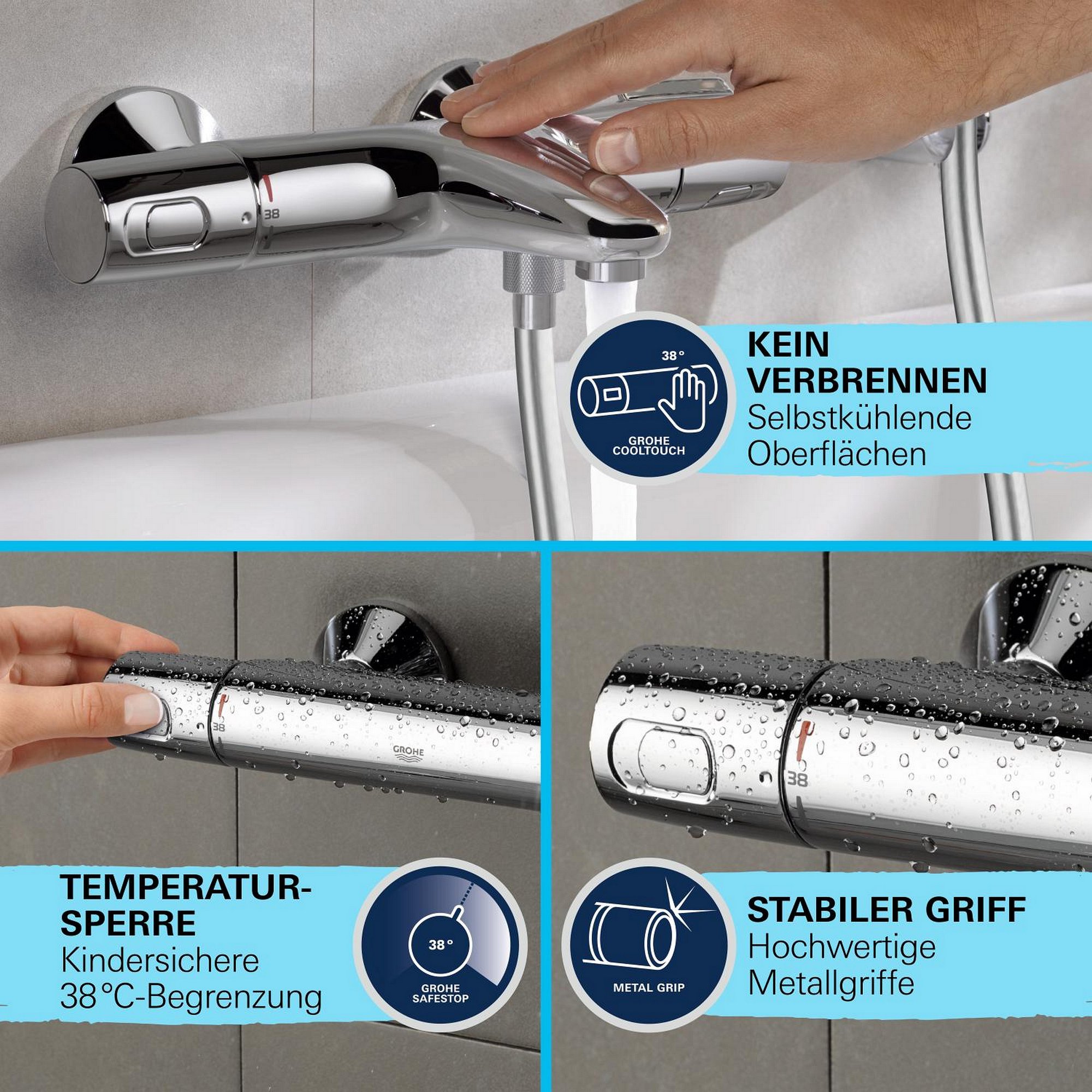 Thermostat-Brausegarnitur 'Precision Trend' chromfarben 3 Strahlarten, 60 cm