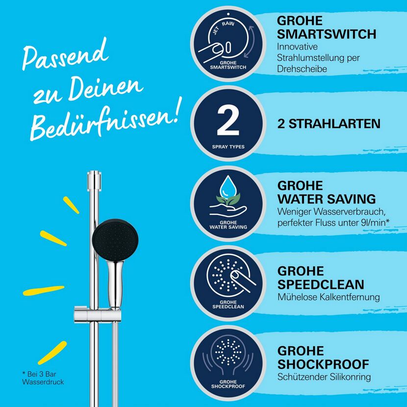 Brausestangenset 'Vitalio Start 110' chromfarben 2 Strahlarten, 90 cm