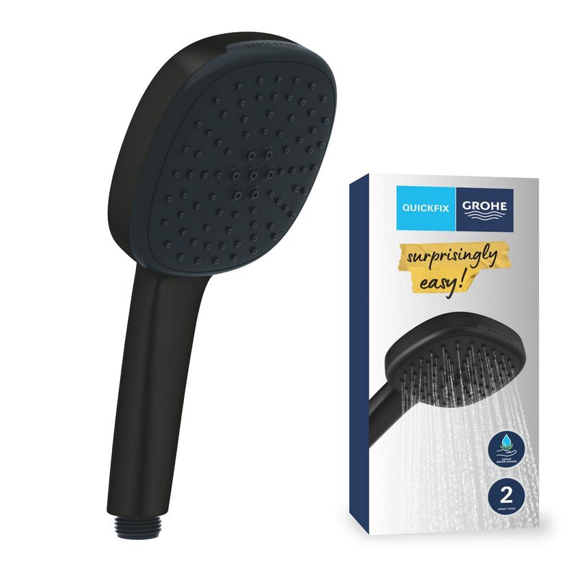 Schwarze Handbrause mit Verpackung