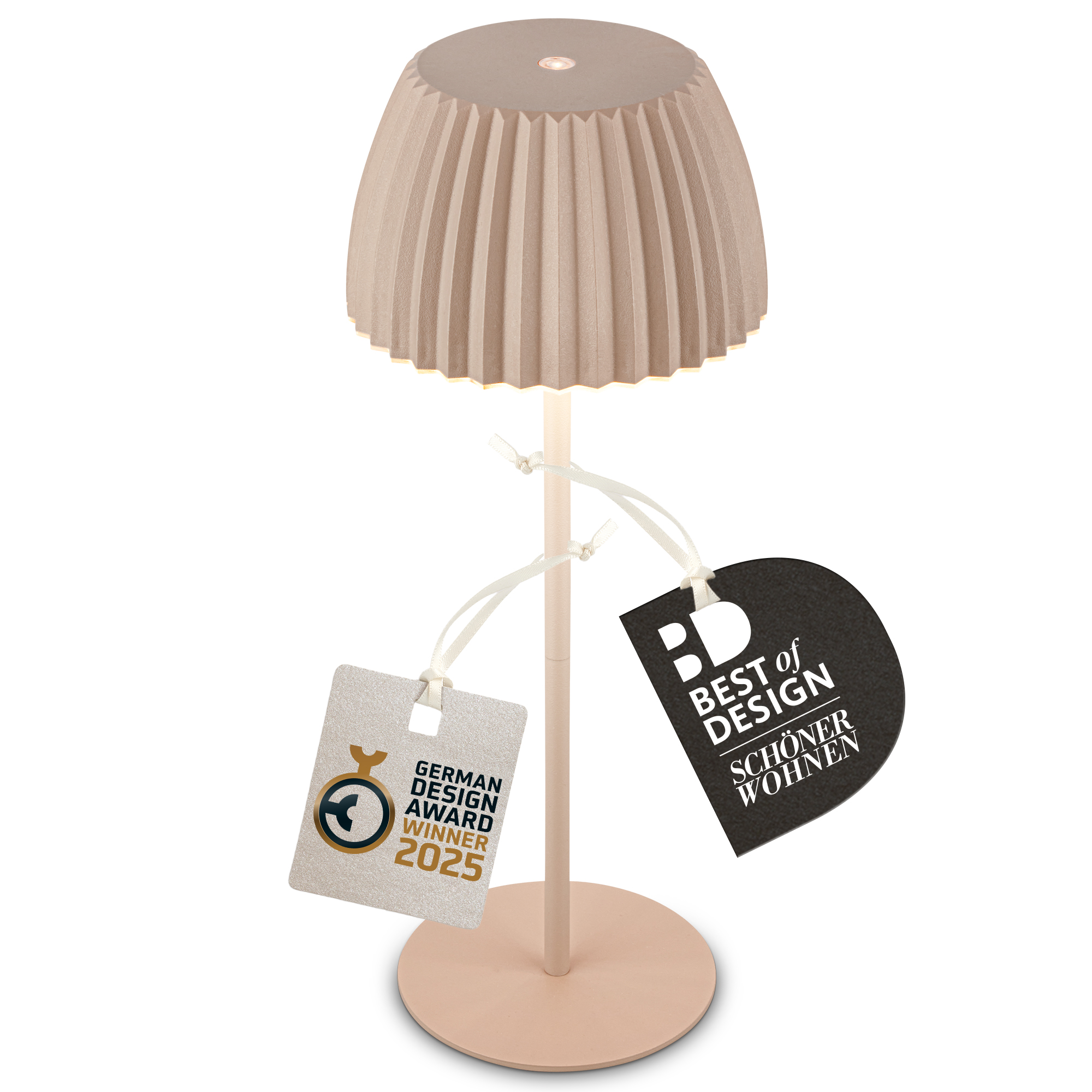 Akku-Tischleuchte 'Riffle' beige Ø 14,3 x 36,4 cm