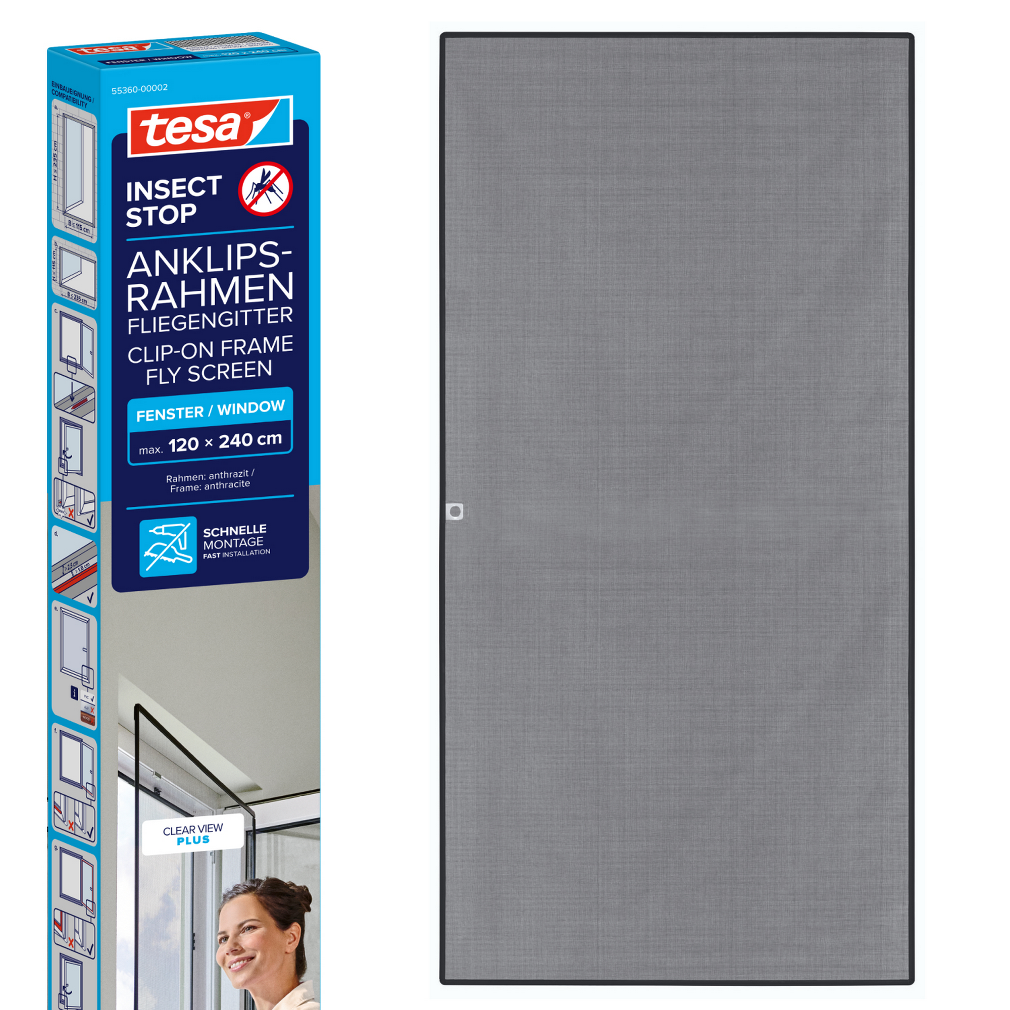 Insect Stop mit Anklipsrahmen schwarz 120 x 240 cm