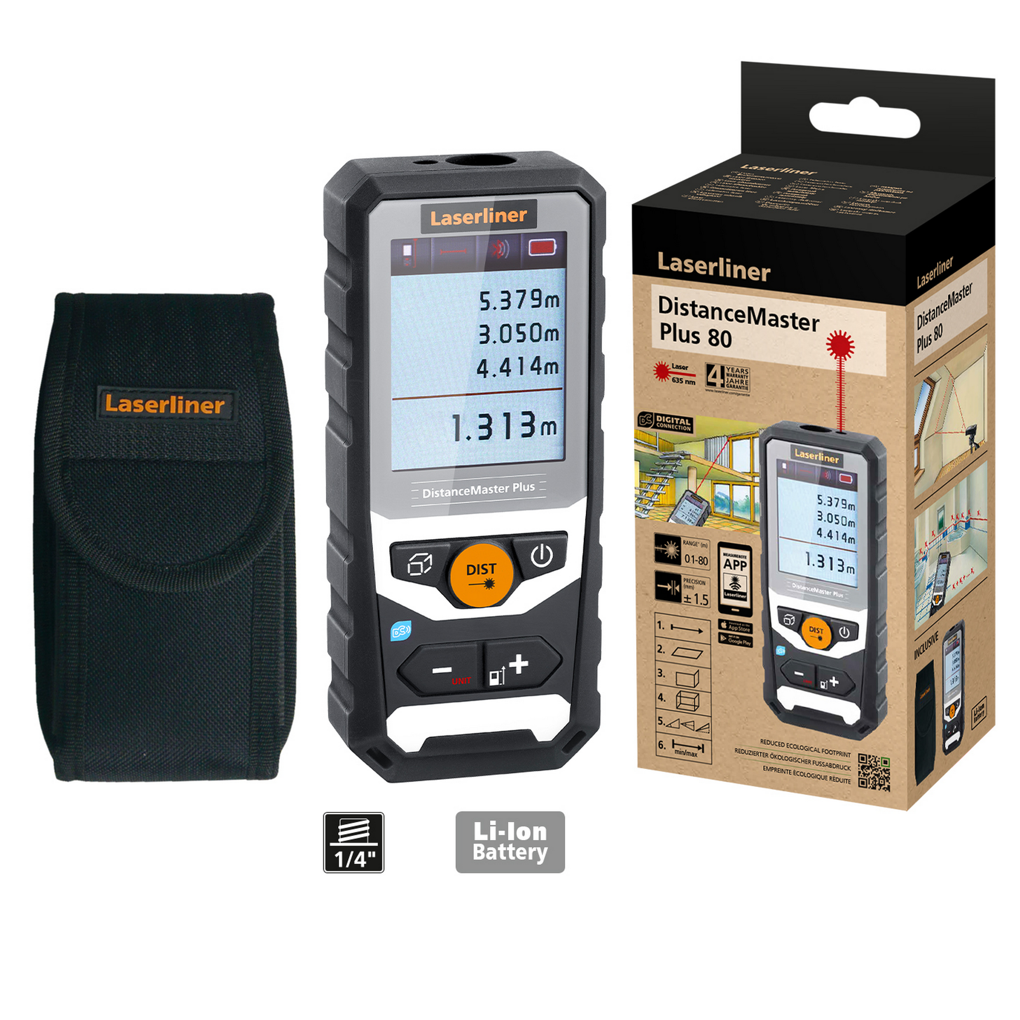 Laser-Entfernungsmesser 'DistanceMaster Plus 80' mit Tasche