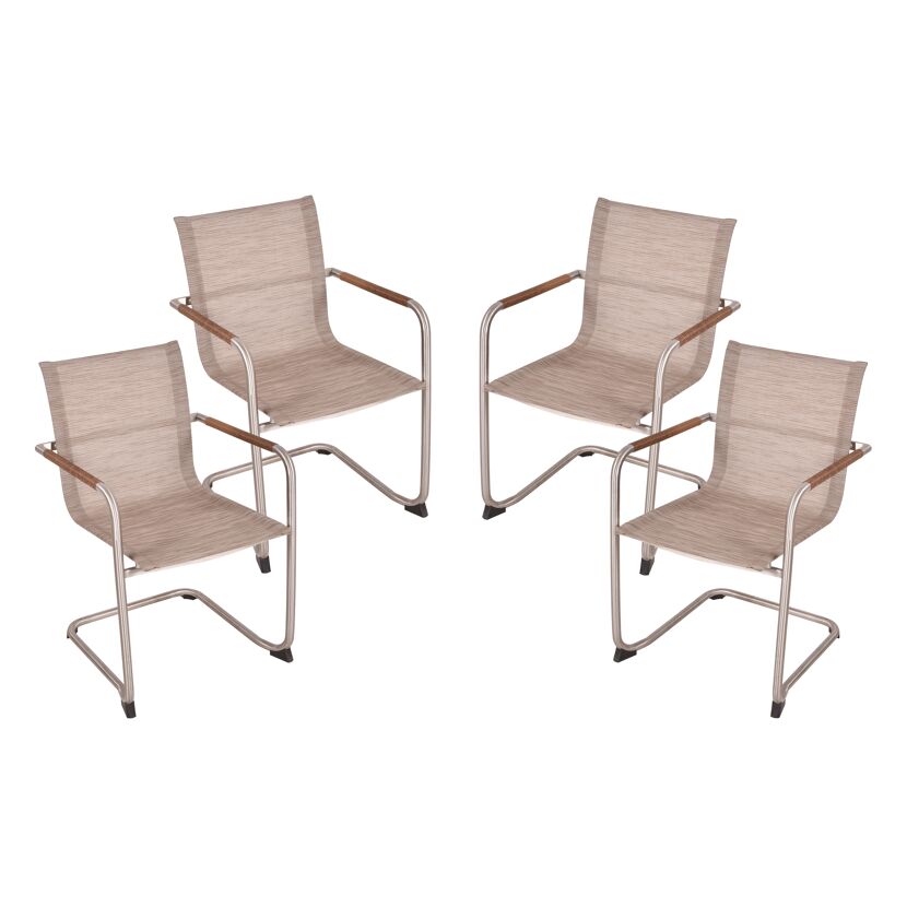 Gartenstuhlset 'Nova' stapelbar Edelstahl hellbraun/silbern 4 Stück