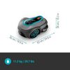 Gartenroboter mit Größenangaben