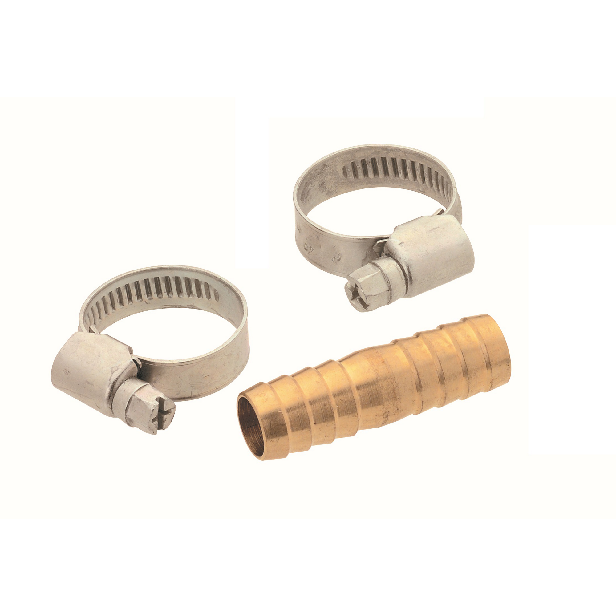 Schlauchverbinder Messing blank 3/4", mit 2 Schlauchklemmen