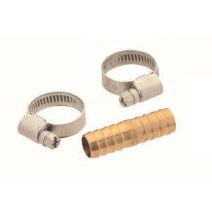 Schlauchverbinder Messing blank 3/4", mit 2 Schlauchklemmen