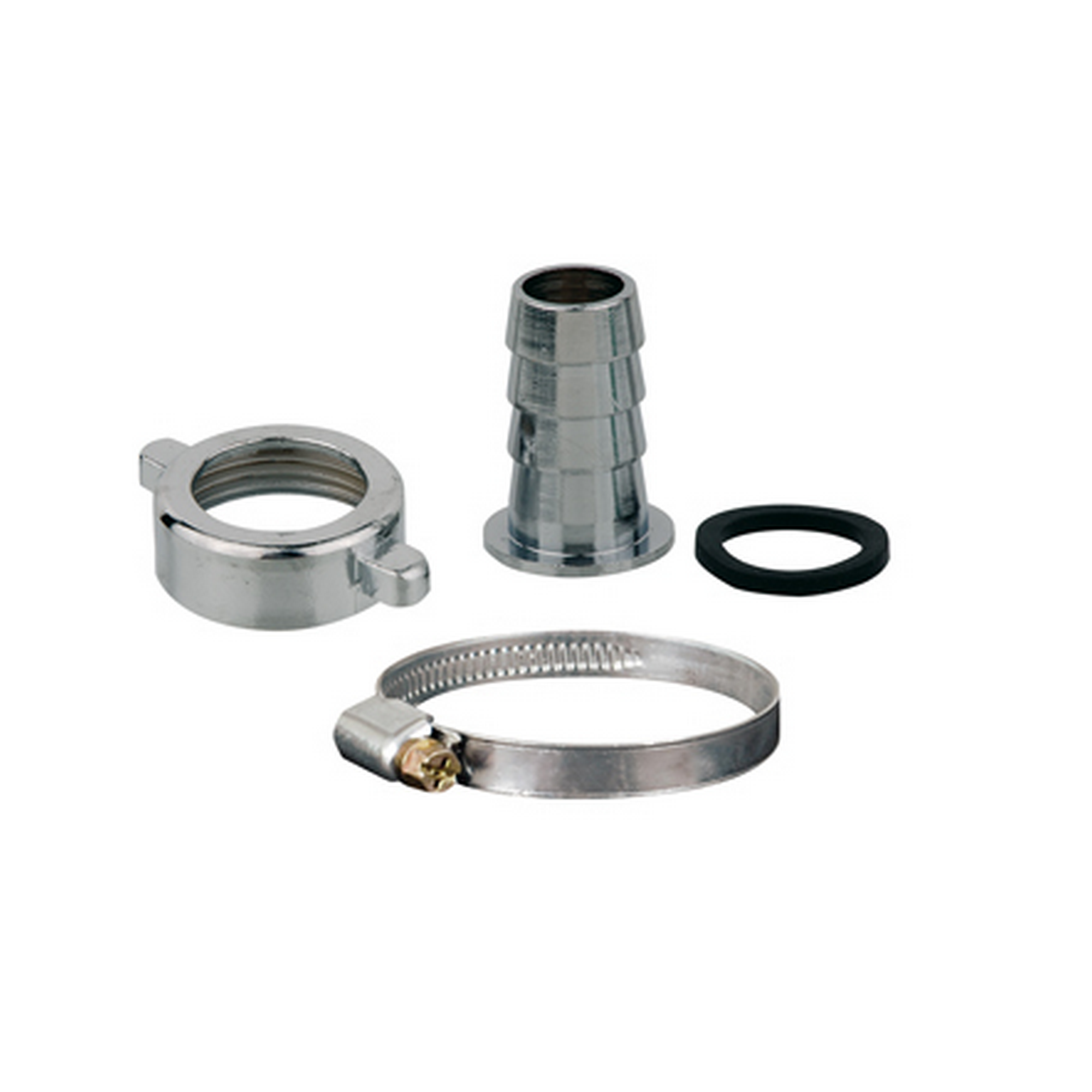 Halbe Schlauchverschraubung Messing verchromt 3/4" M x 1/2" T mit Schlauchklemme