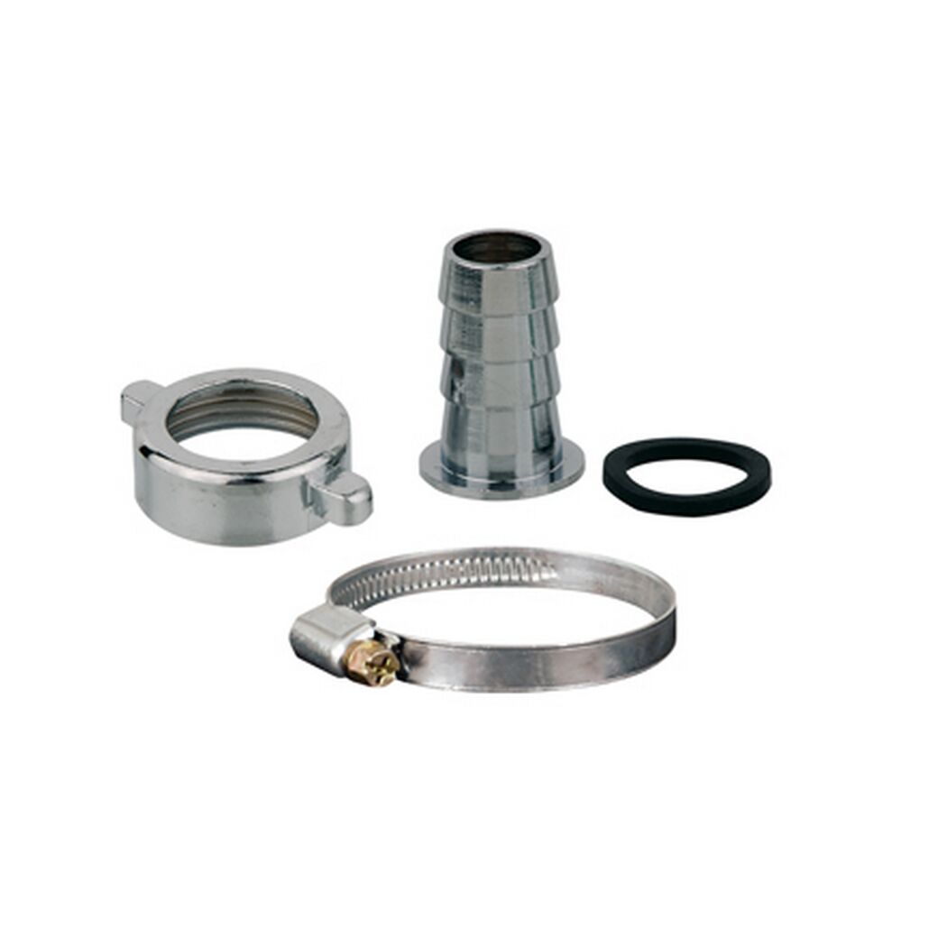 Halbe Schlauchverschraubung Messing verchromt 3/4" M x 1/2" T mit Schlauchklemme
