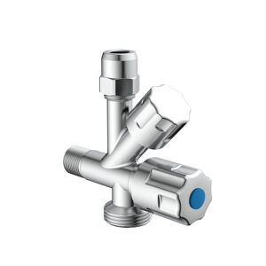 Eckventil Messing verchromt 3/8" AG x 3/4" AG x 3/8" AG x 10 mm, mit Rückflussverhinderer