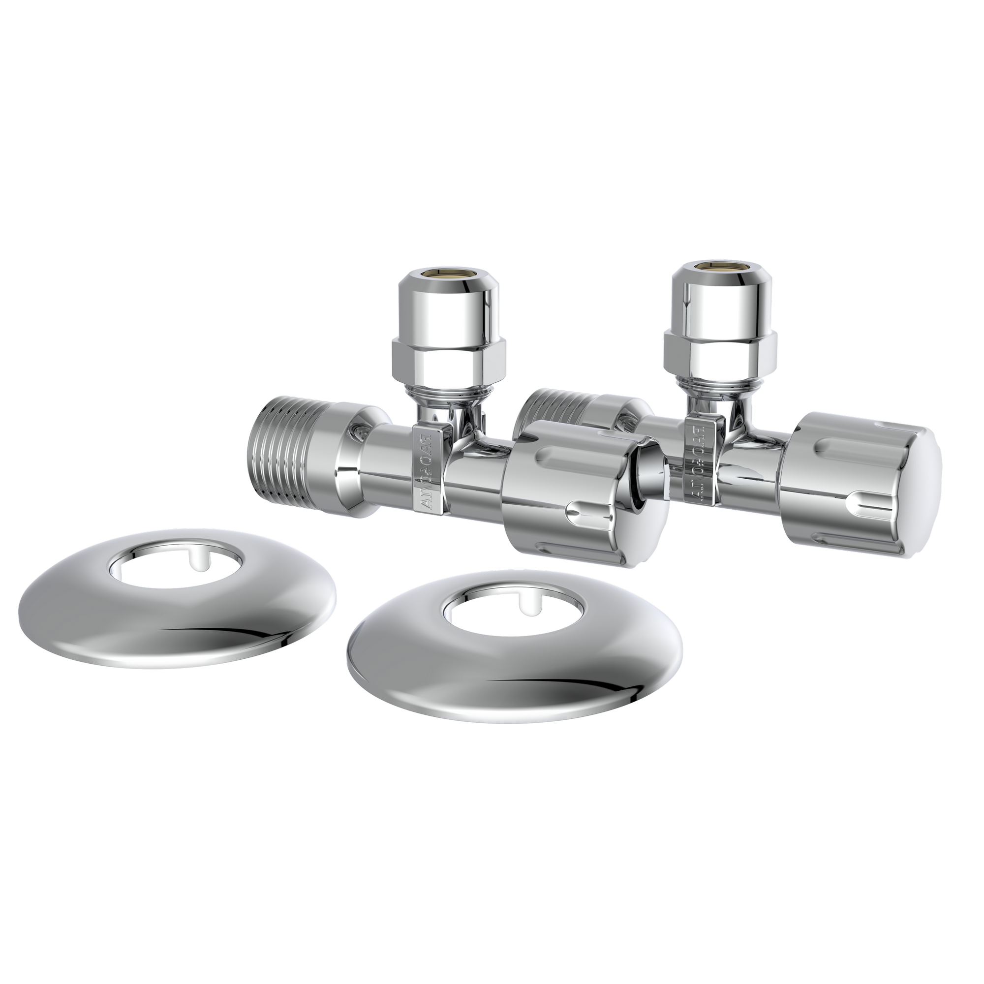 Eckventil verchromt 1/2" AG x 3/8" AG x 10 mm mit Schubrosette, 2 Stück