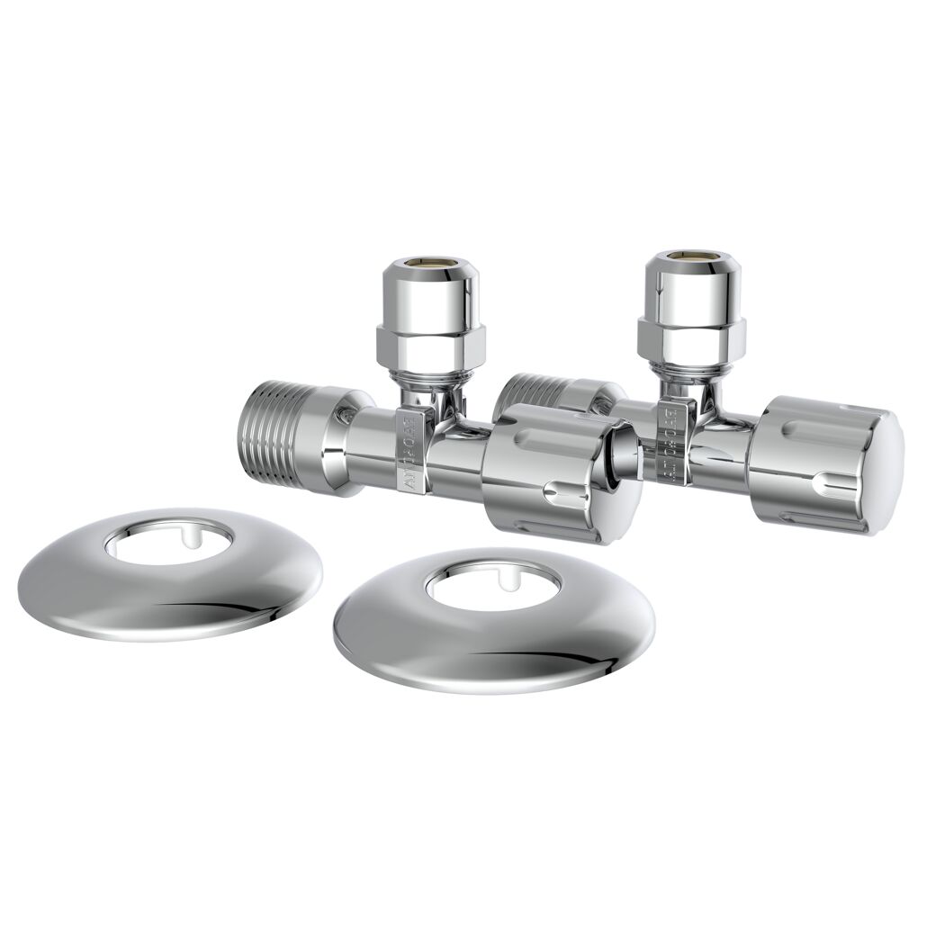 Eckventil verchromt 1/2" AG x 3/8" AG x 10 mm mit Schubrosette, 2 Stück