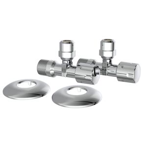 Eckventil verchromt 1/2" AG x 3/8" AG x 10 mm mit Schubrosette, 2 Stück