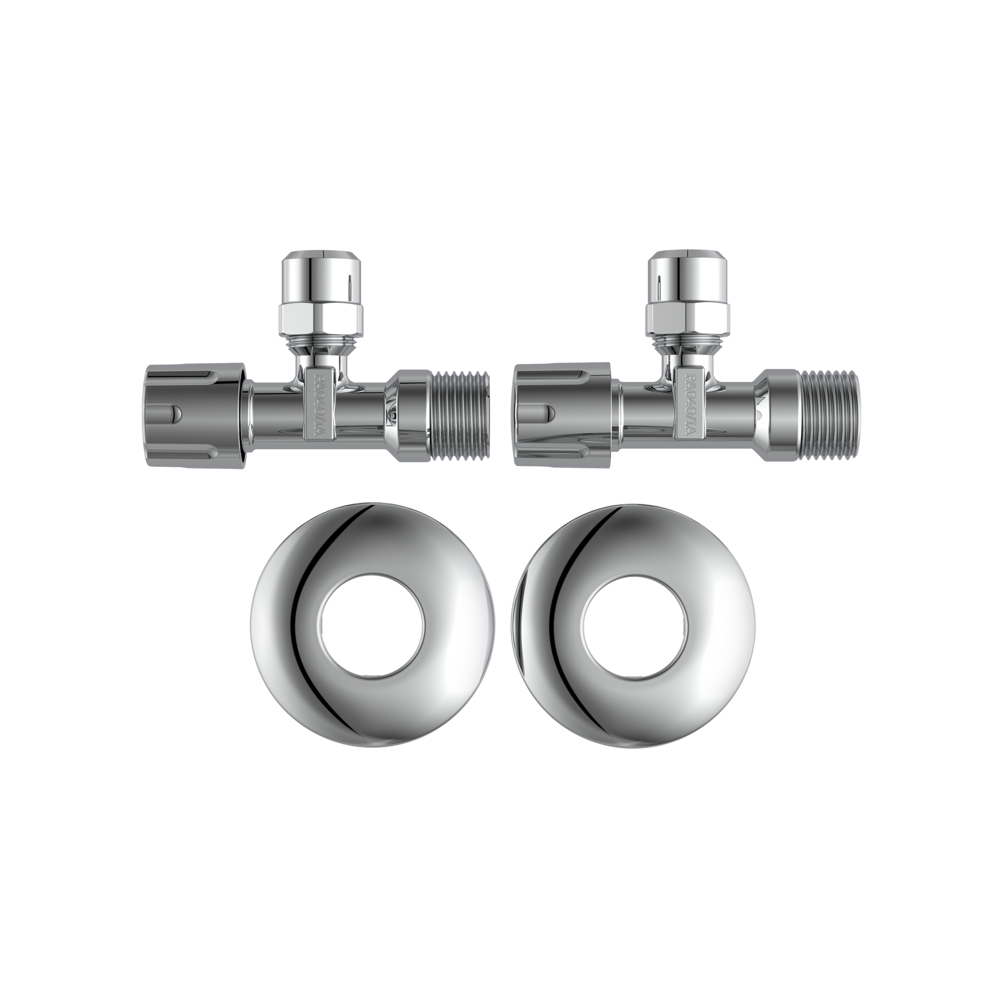 Eckventil verchromt 1/2" AG x 3/8" AG x 10 mm mit Schubrosette, 2 Stück