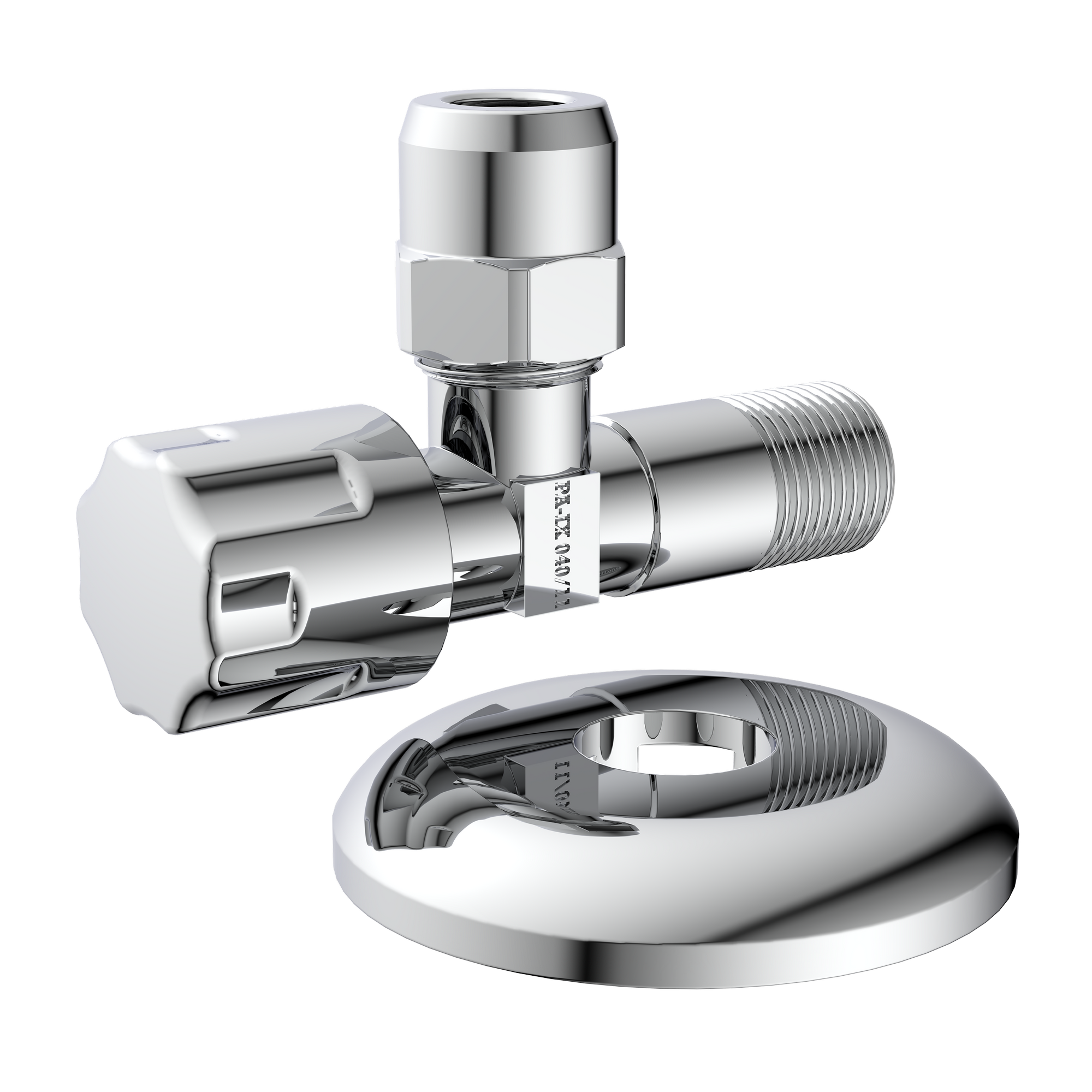 Eckventil Messing verchromt 3/8" AG x 3/8" AG x 10 mm, mit Schubrosette