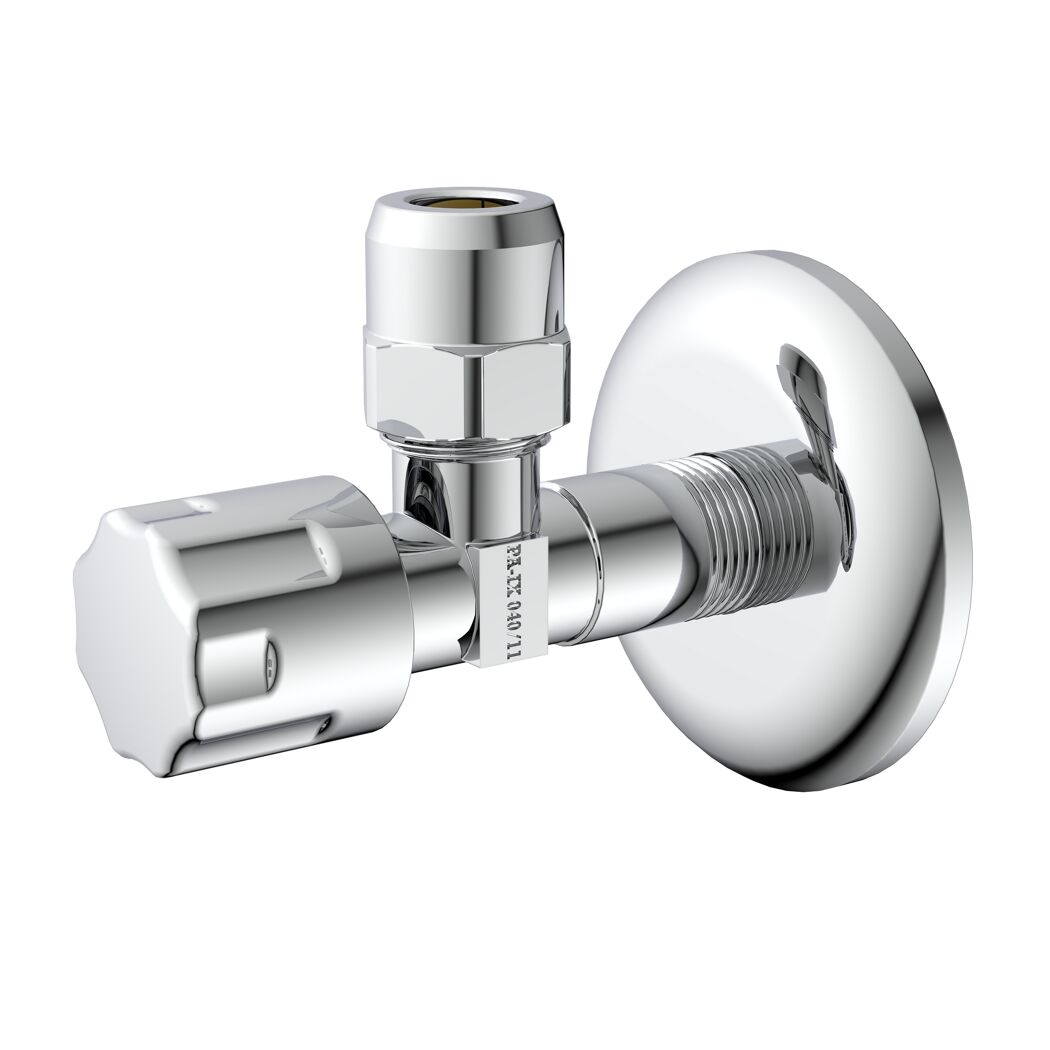 Eckventil Messing verchromt 3/8" AG x 3/8" AG x 10 mm, mit Schubrosette
