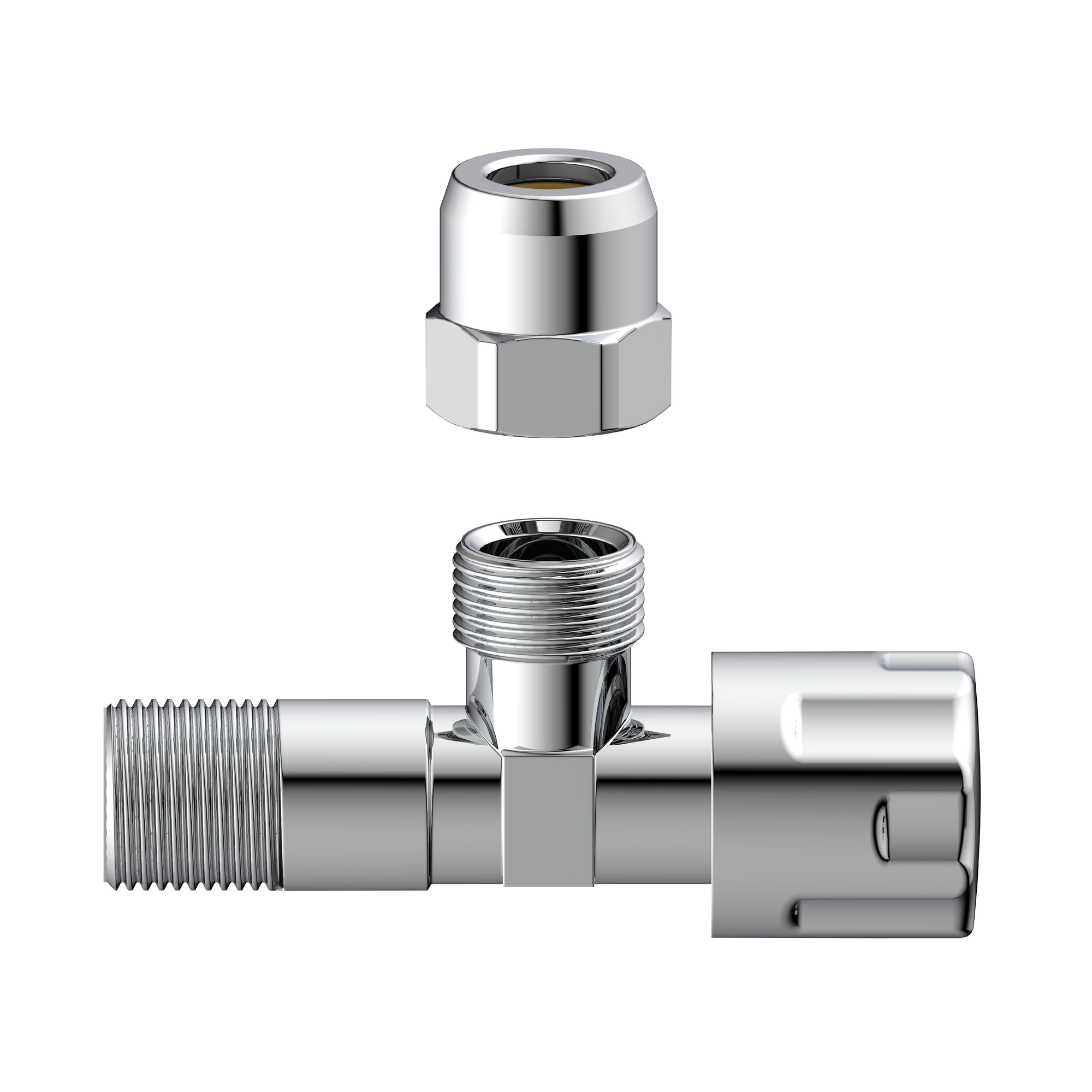 Eckventil Messing verchromt 3/8" AG x 3/8" AG x 10 mm, mit Schubrosette