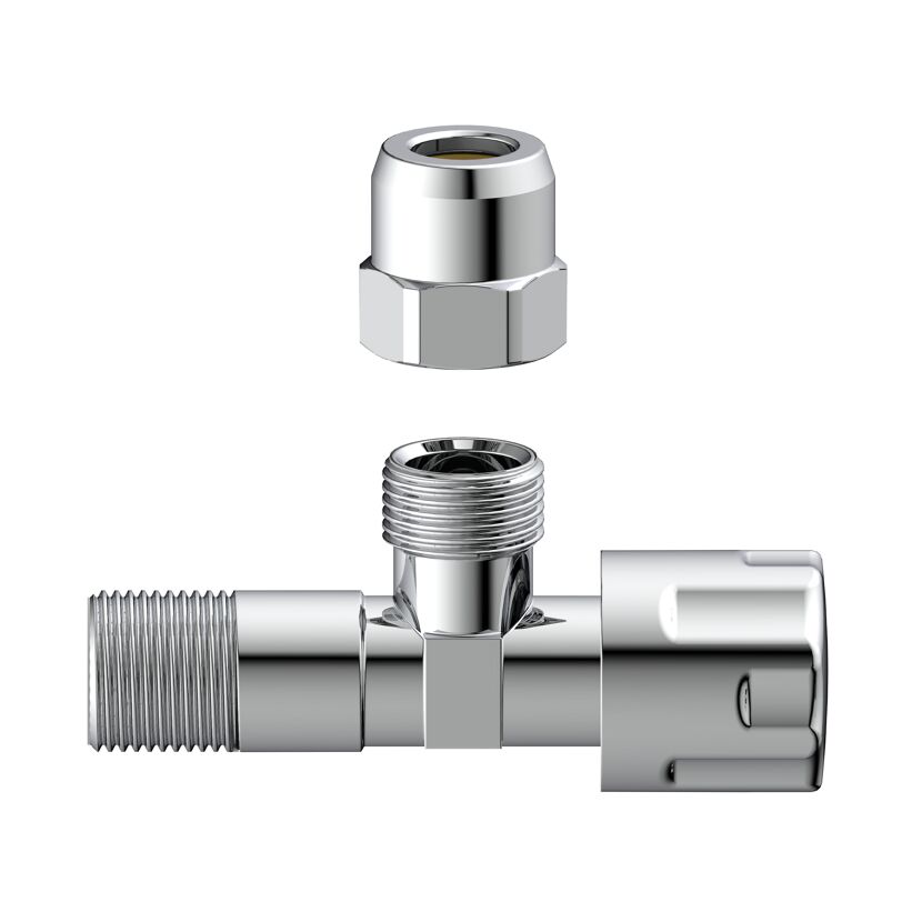 Eckventil Messing verchromt 3/8" AG x 3/8" AG x 10 mm, mit Schubrosette