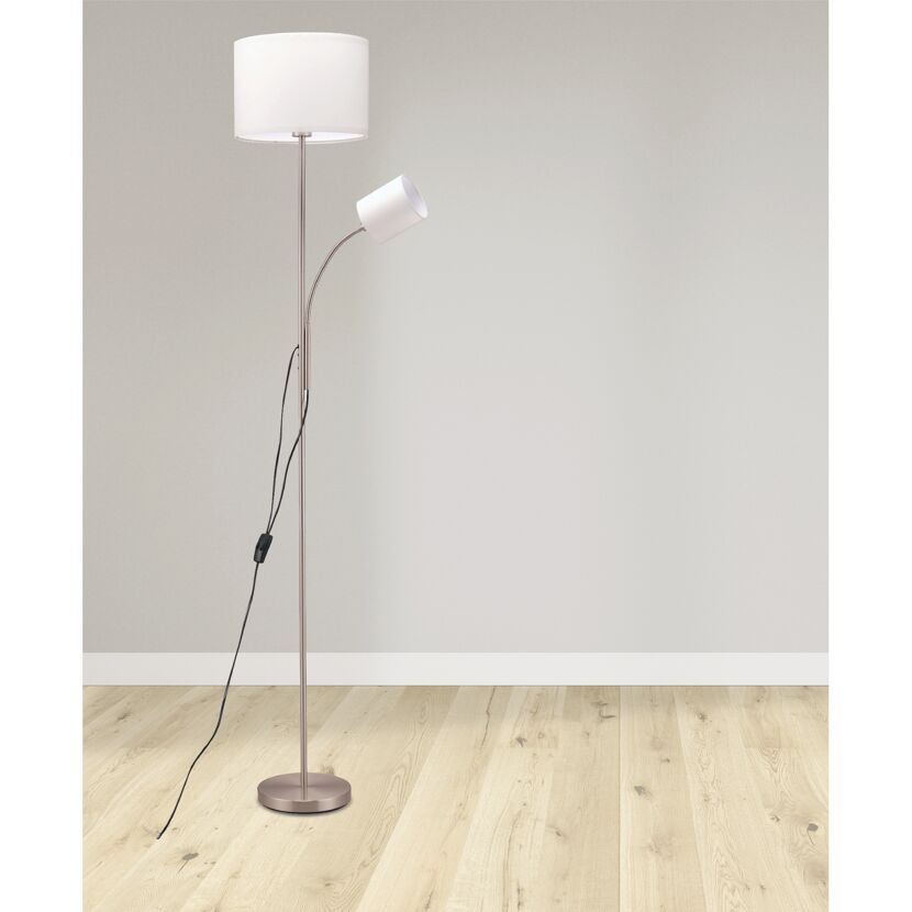 Stehleuchte 'Helena' silberfarben/weiß 2-flamig E27/E14, 170 cm