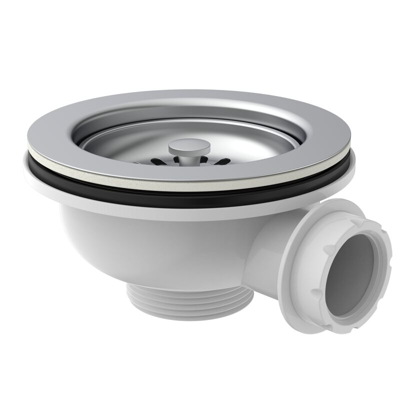Korbventil 1 1/2" AG Ventilkelch Ø 114 mm, mit 1" Überlaufanschluss