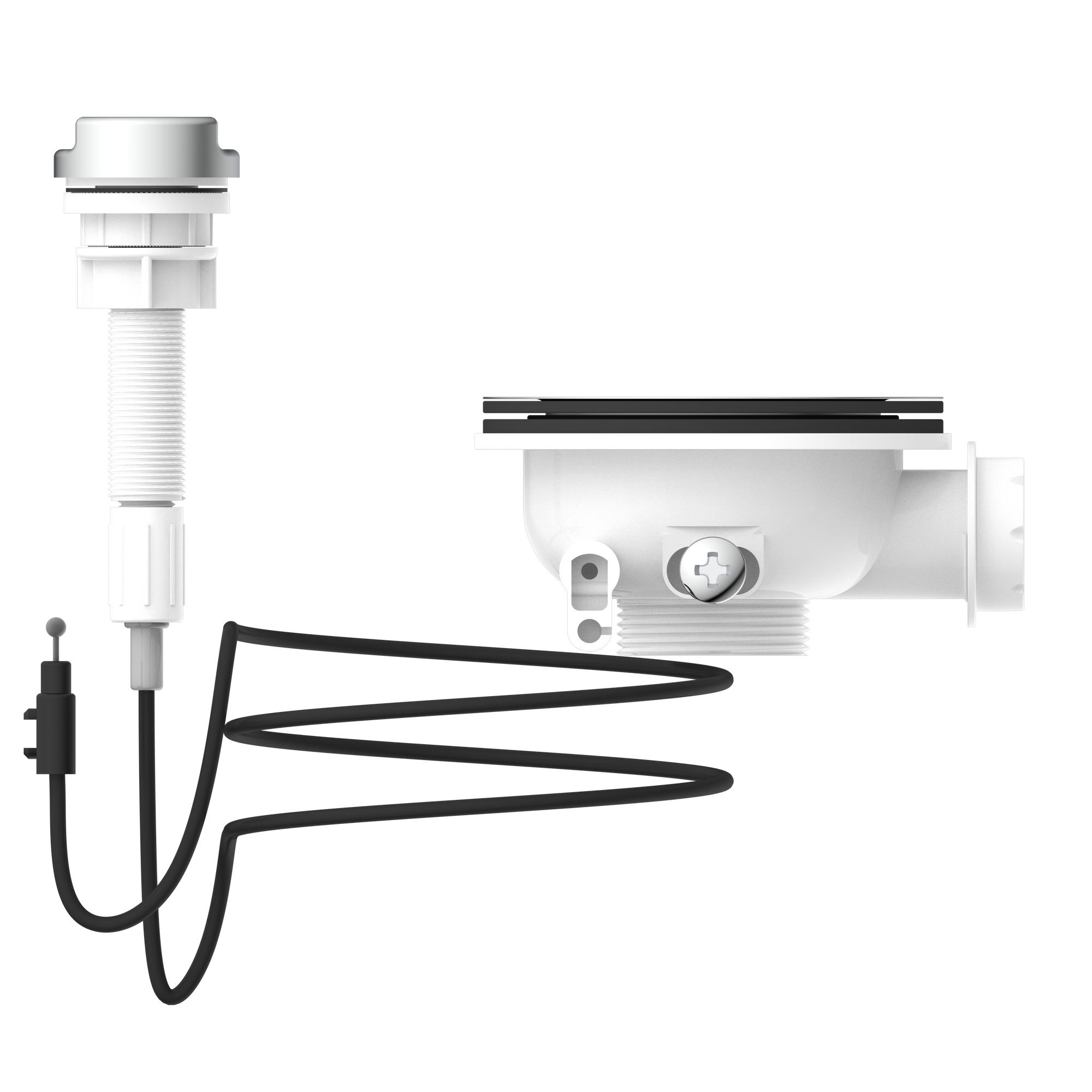 Korbventil 1 1/2" AG, Edelstahl-Ventilkelch, Sieb Ø 114 mm, mit 1" Überlaufanschluss und Bowdenzug