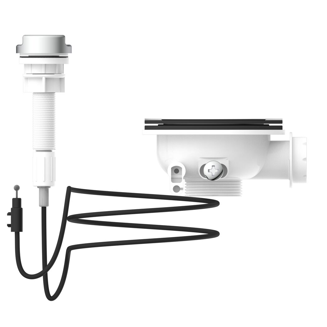 Korbventil 1 1/2" AG, Edelstahl-Ventilkelch, Sieb Ø 114 mm, mit 1" Überlaufanschluss und Bowdenzug