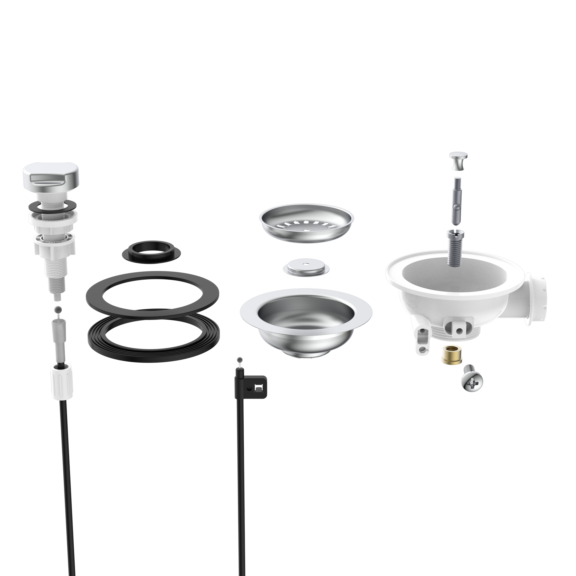 Korbventil 1 1/2" AG, Edelstahl-Ventilkelch, Sieb Ø 114 mm, mit 1" Überlaufanschluss und Bowdenzug